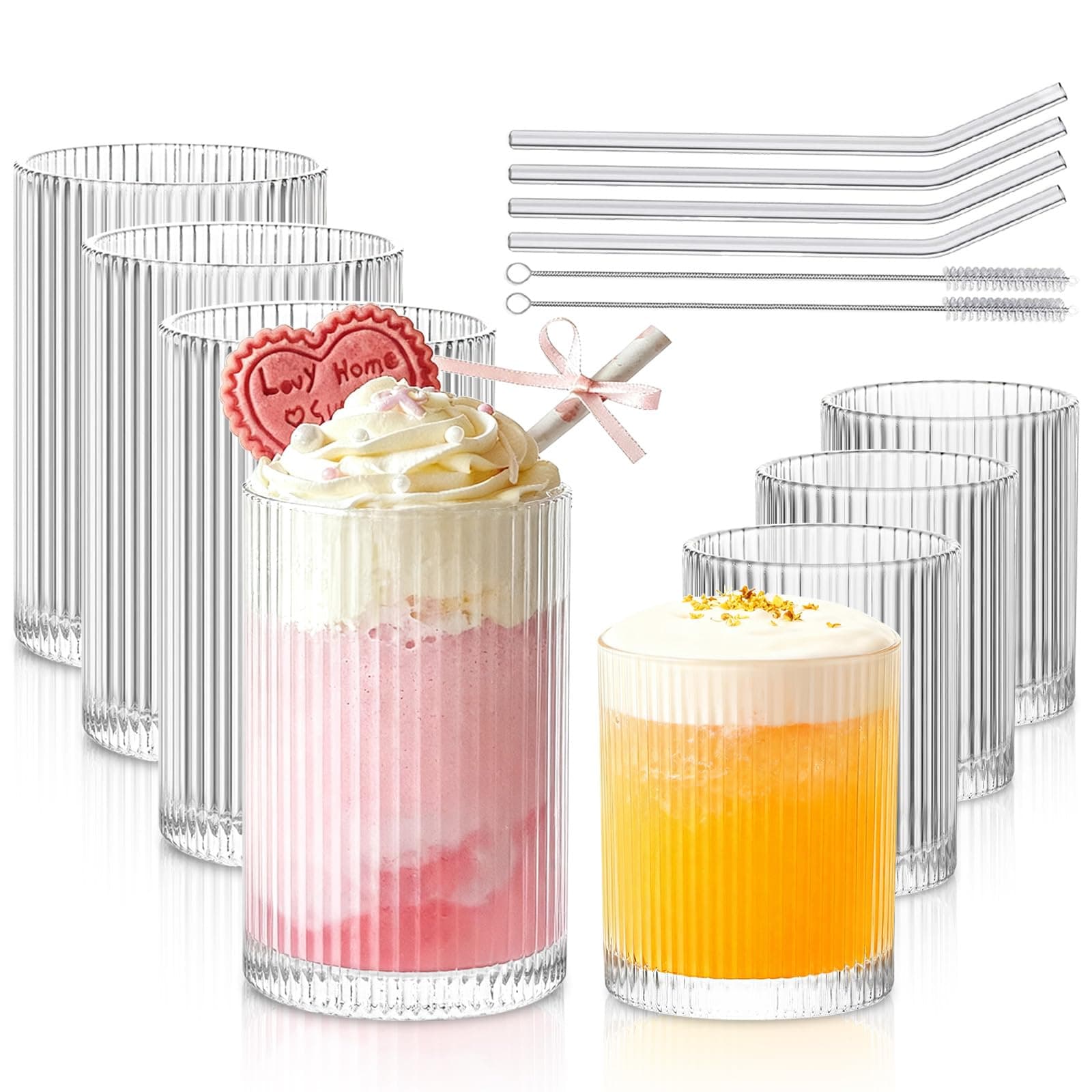 Set of 8 Ribbed Glassware