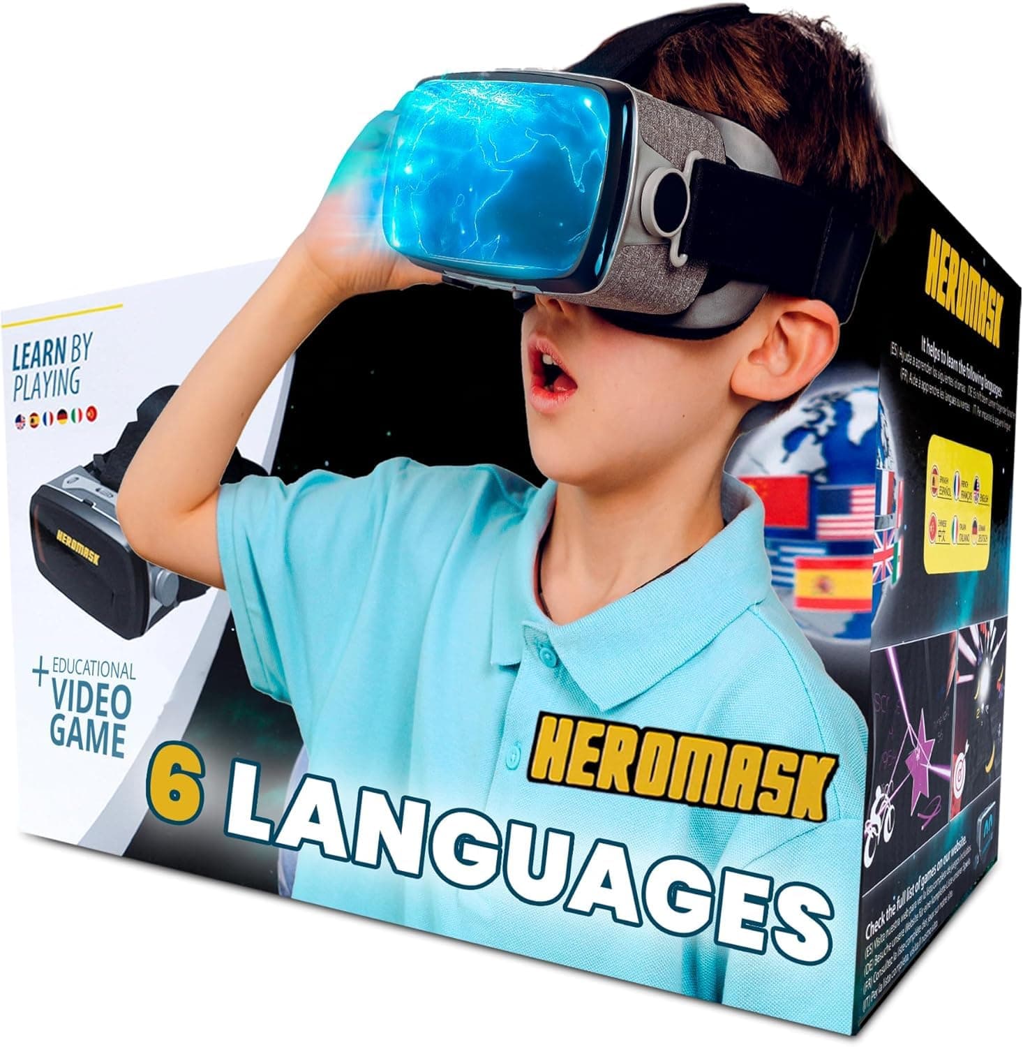HeroMask VR Headset + Language Games — Gift for Kids 5–12 — 300+ Words, 6 Languages: Spanish, English, Chinese & More | Award-Winning Virtual Reality Educational Toy for Birthday or Christmas