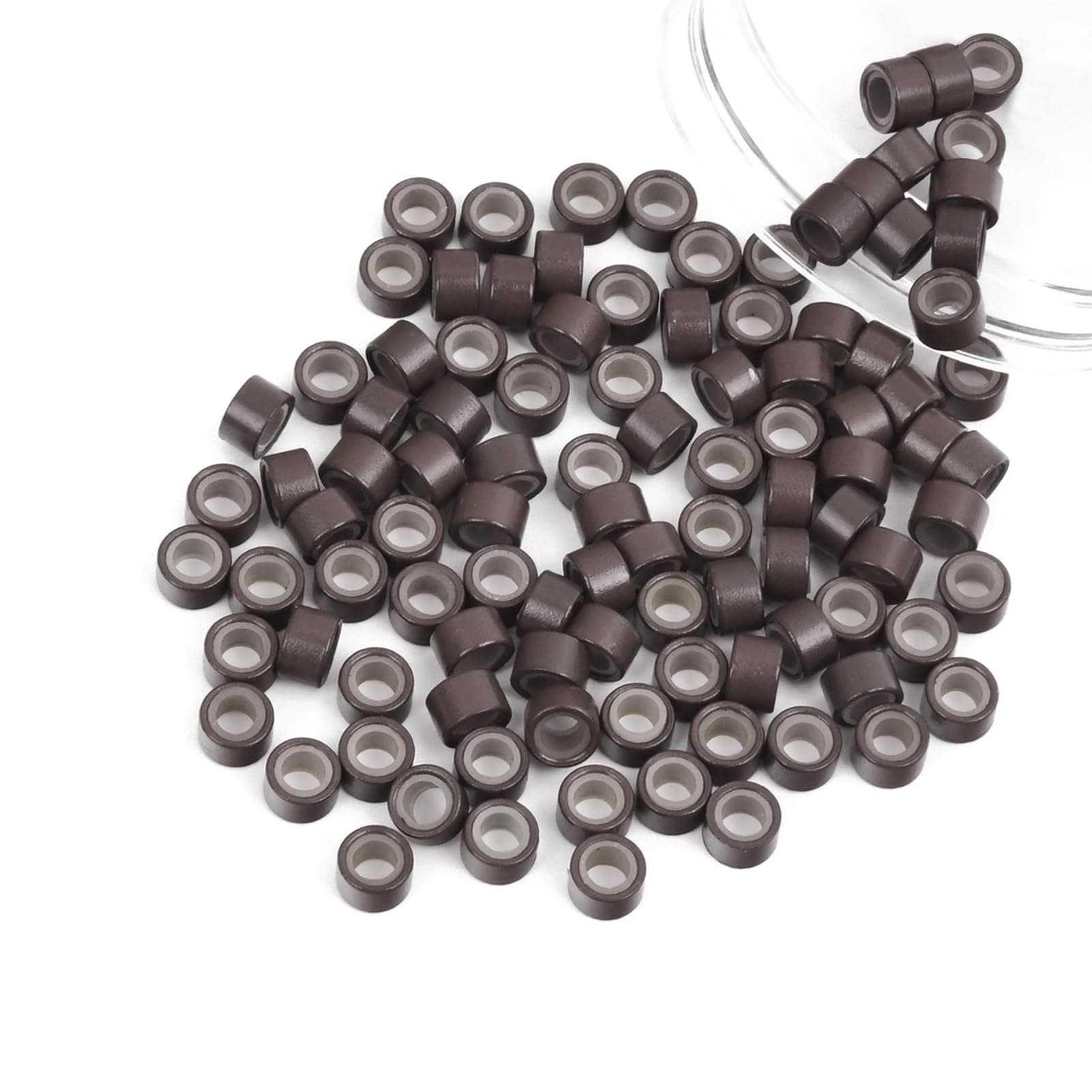 Vlasy 100 Pcs Silicone Micro Rings for I Tip Hair Extensions 5mm Micro Nano Beads Micro Links Hair Beads (Brown)