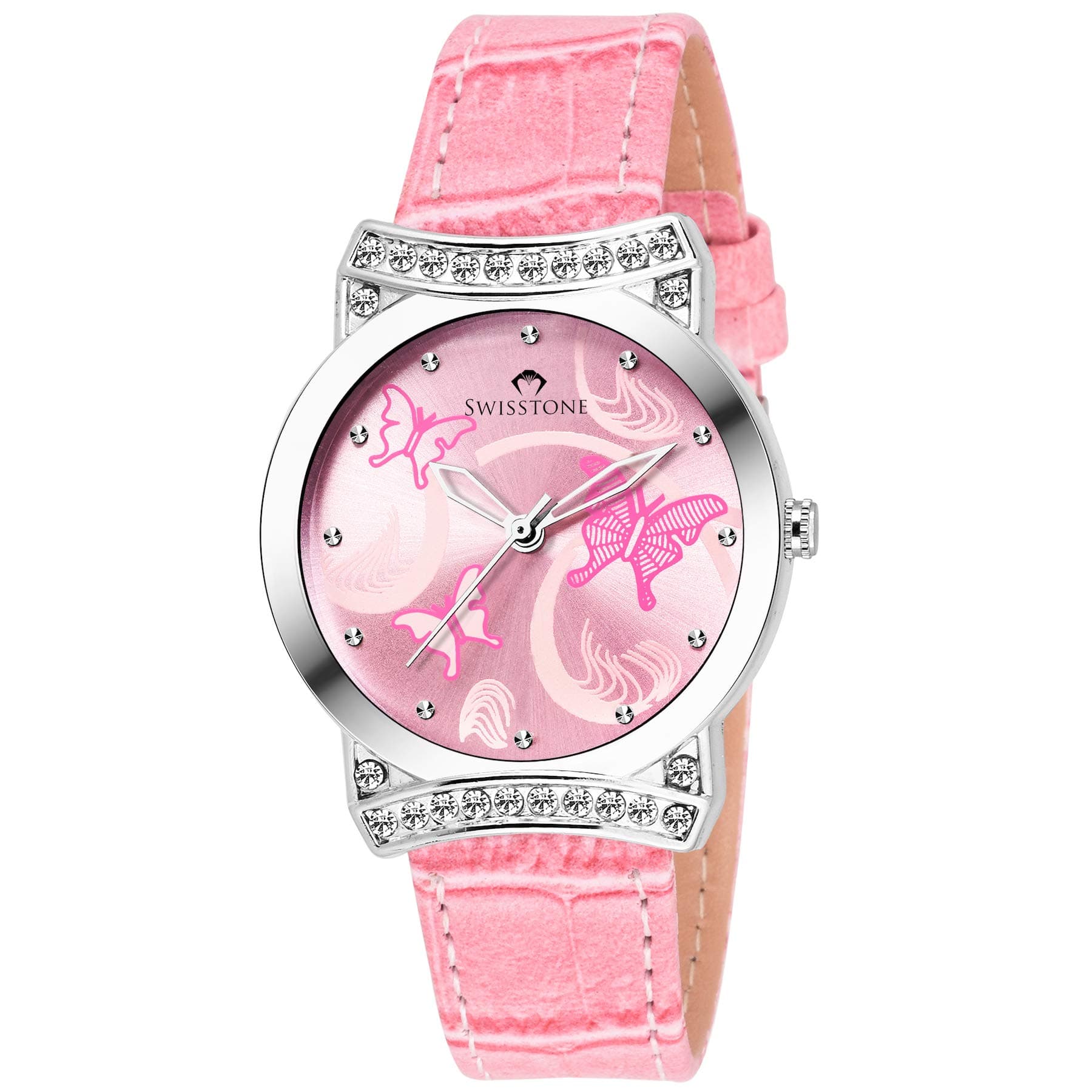 SWISSTONE Quartz Analogue Pink Dial Leather Strap Women's Wrist Watch