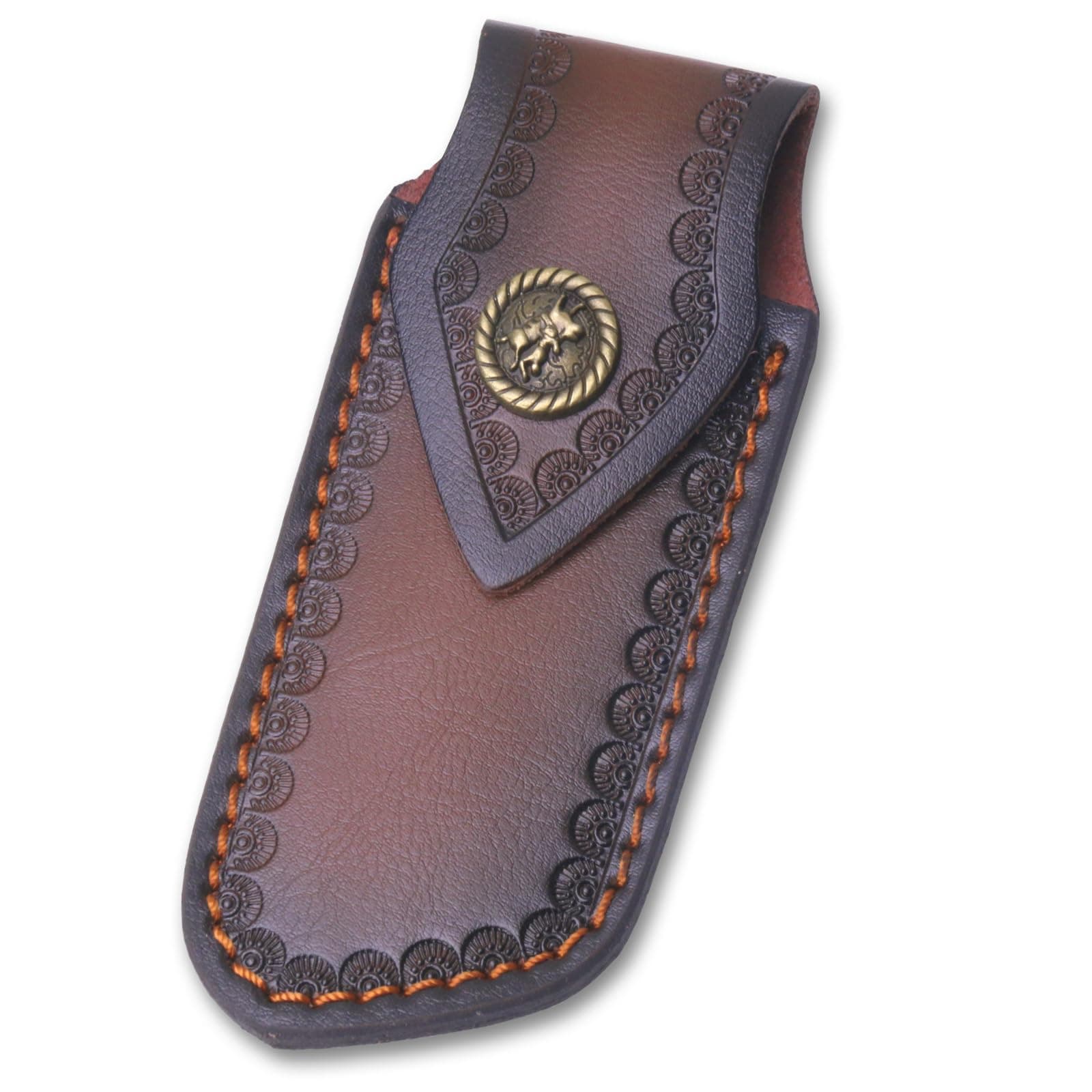 4" Belt Knife Sheath, Portable Real Leather Sheathes Pouch Holder for Women, Retro Pocket Folding Knife Holster with Bucket (Small-5.15 * 2.32in)