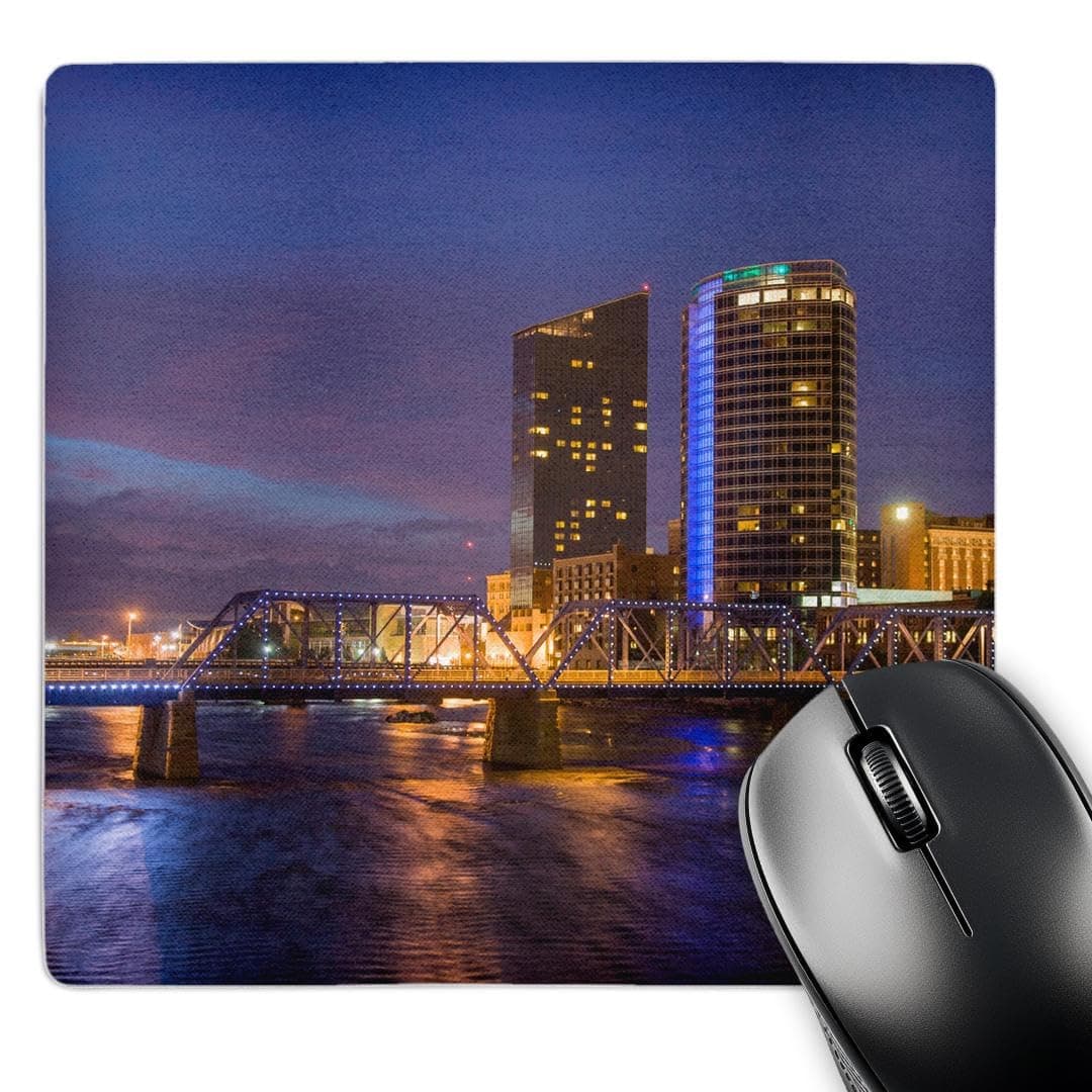 3D Rose "Skyline at Dusk On The Grand River Grand Rapids Michigan. USA" Matte Finish Mouse Pad - 8 x 8" - mp_191748_1