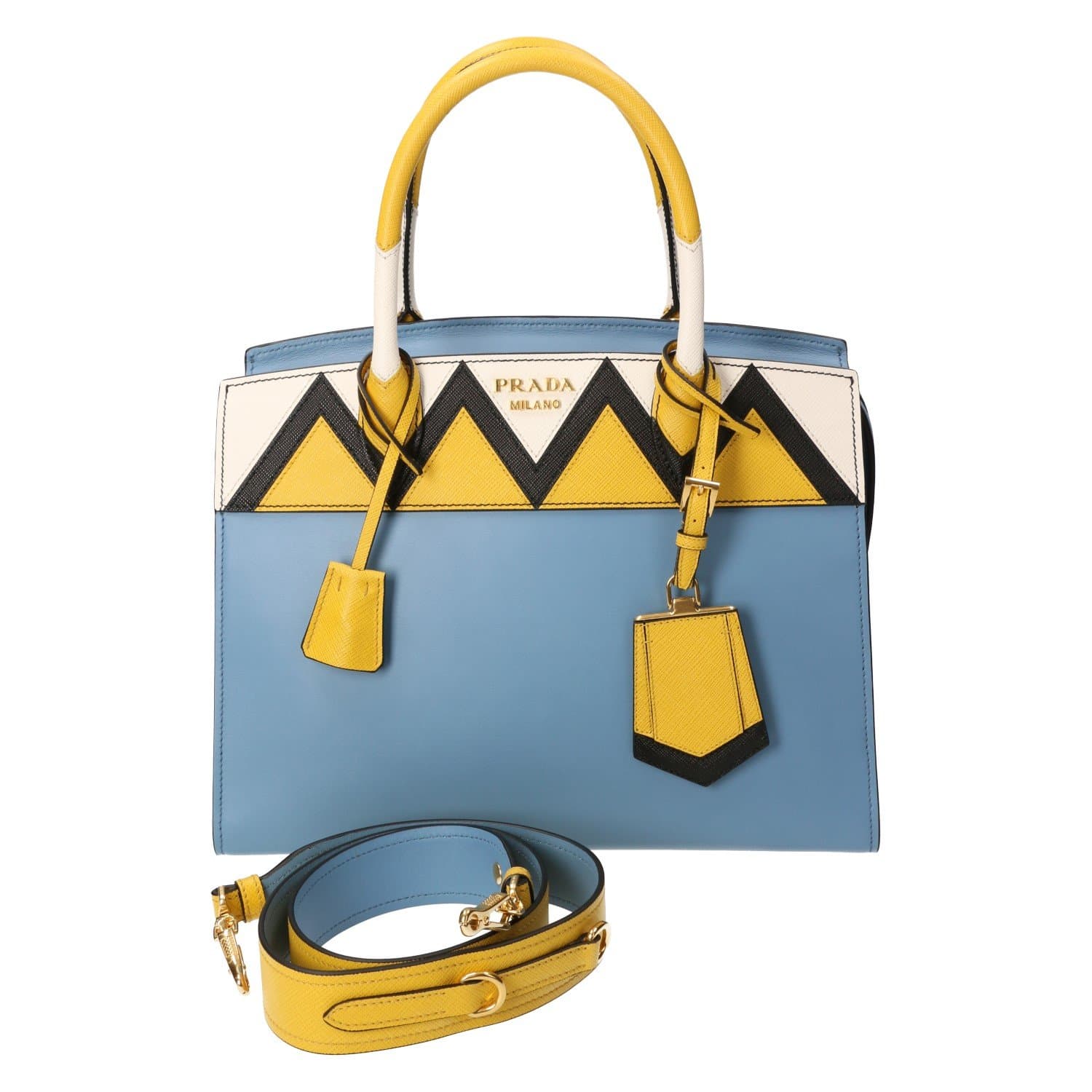 Prada Blue Leather Tote Bag With Shoulder Strap 1ba046 Astral+soleil