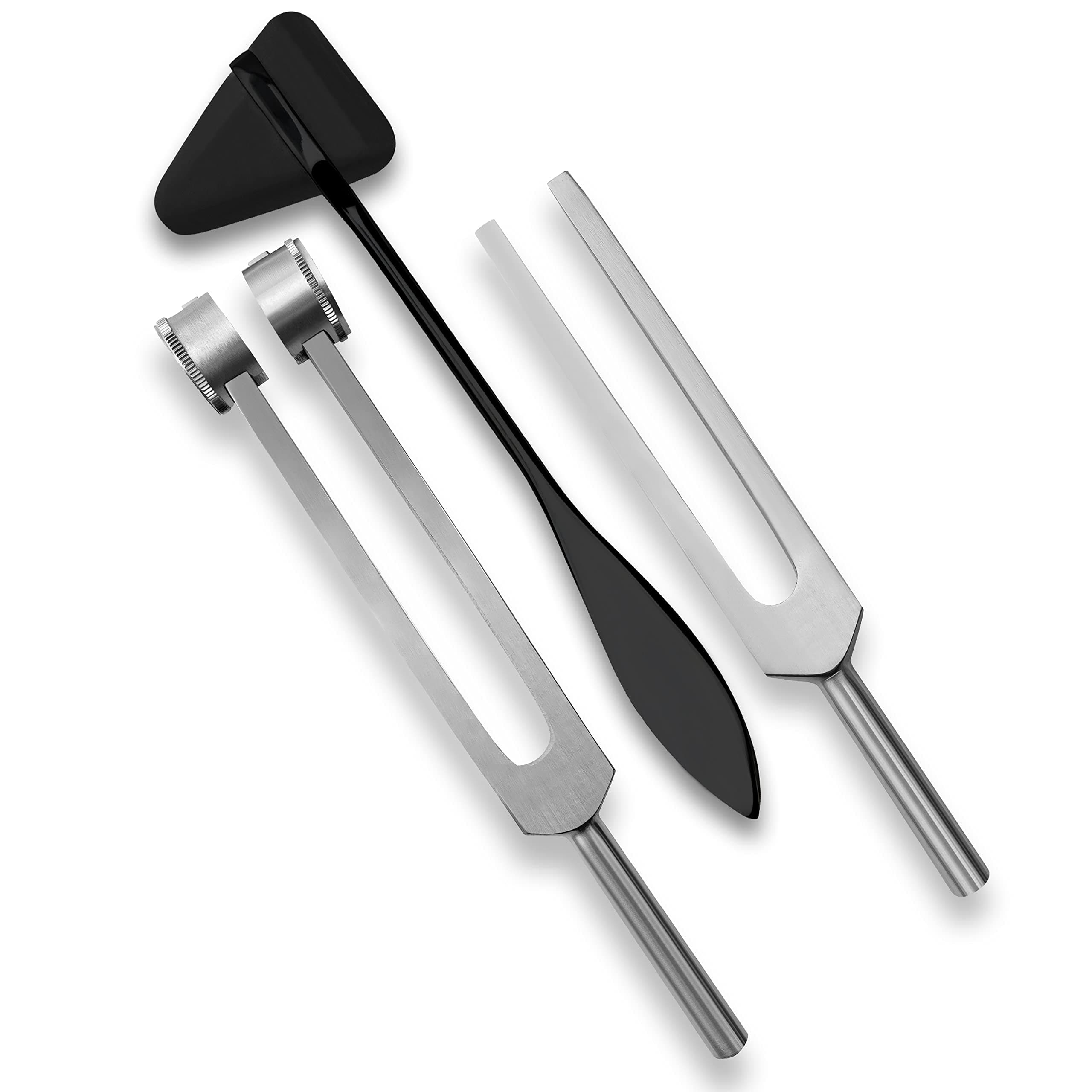 SURGICAL ONLINE Set of Aluminum Sensory Tuning Forks in C 128 & C 512 and Tactical Black Taylor Percussion Hammer Mallet