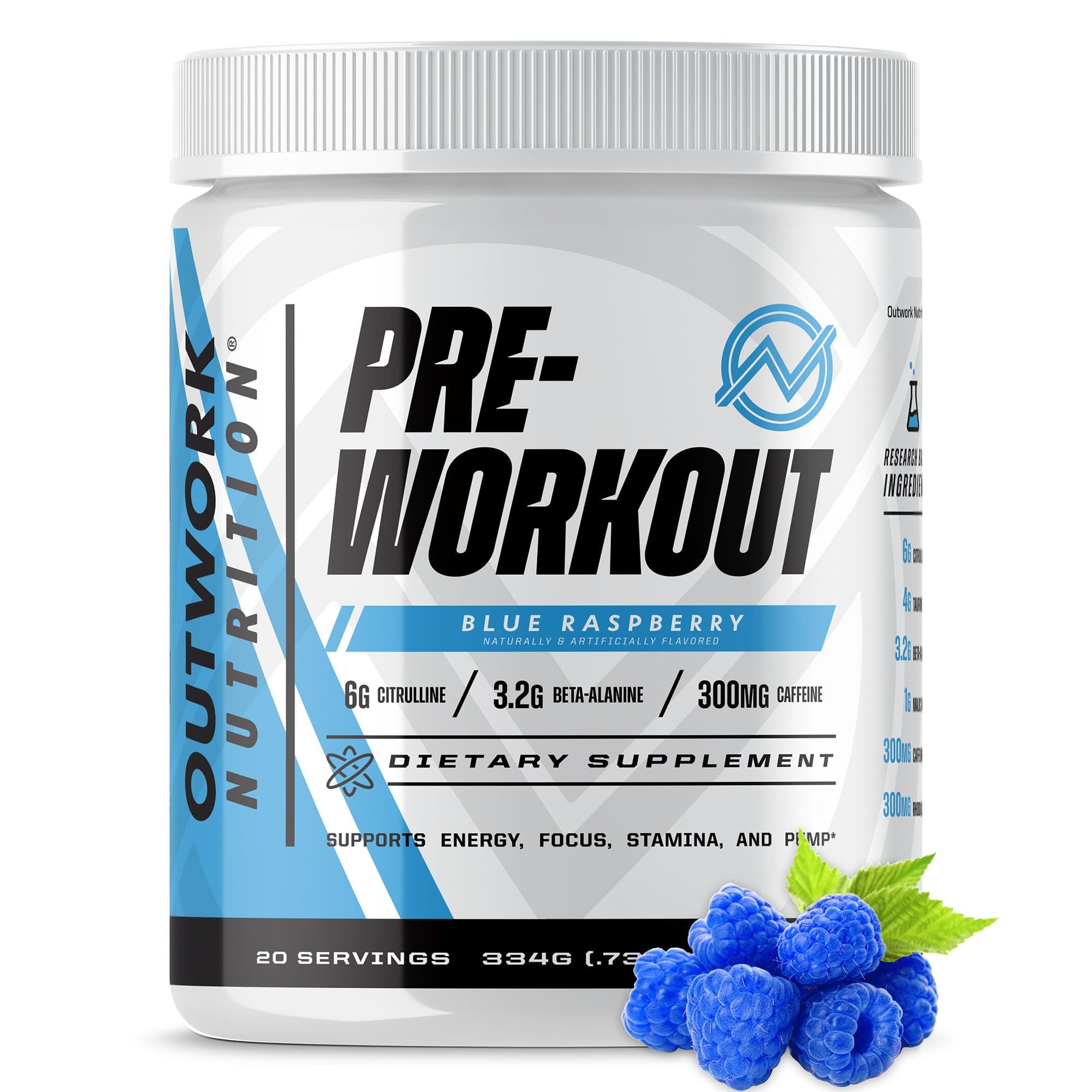 Preworkout for Men & Women - Nootropic Pre Workout Without Creatine, Pre-Workout Powder with Taurine Rhodiola Citrulline Malate Beta Alanine Caffeine (Blue Raspberry)