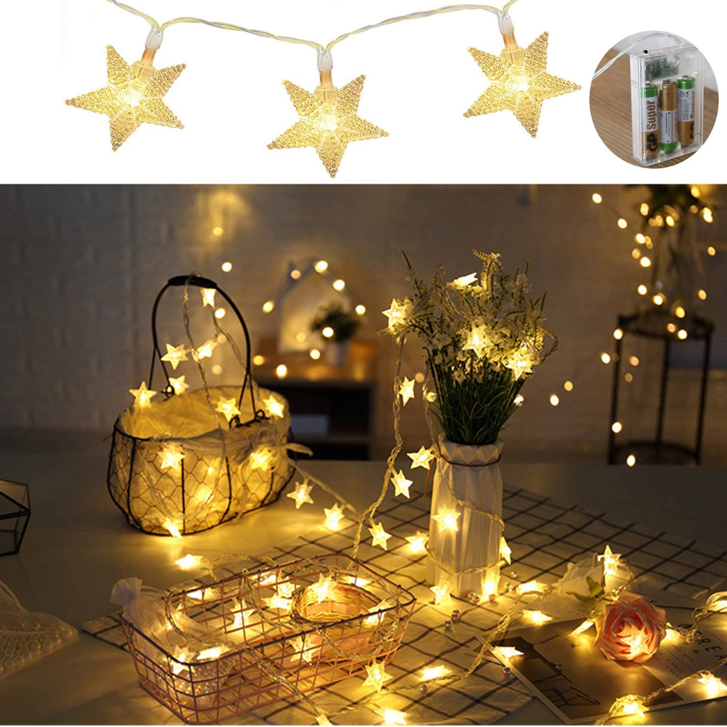 Doublewhale Twinkle Star Lights,Battery Operated String Outdoor Christmas Decorations,33Ft 80LED Christmas Decor Waterproof Small Light for Bedroom,Wedding,Party