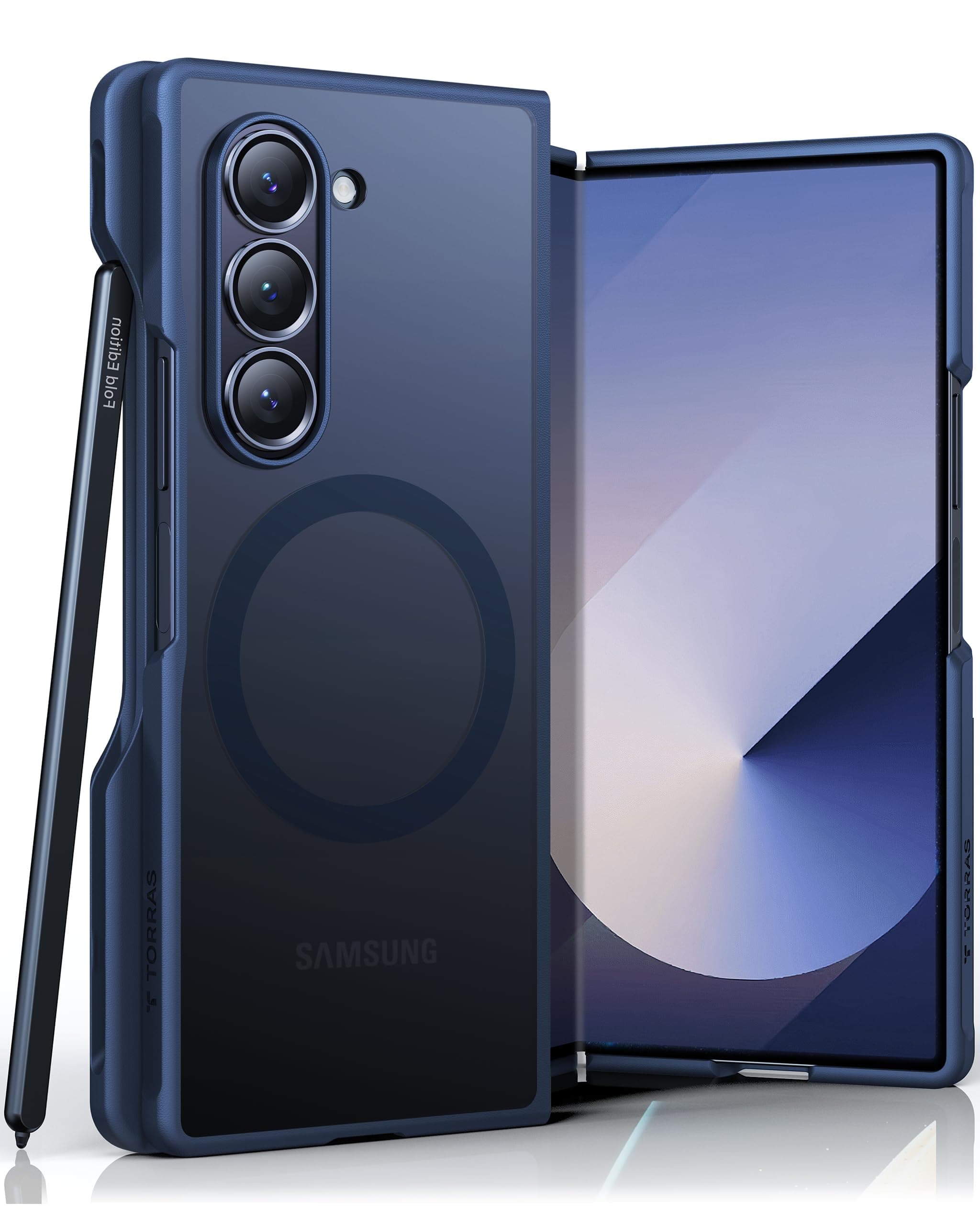 TORRAS Magnetic Shockproof Designed for Samsung Galaxy Case, [Military Grade Drop Tested] Translucent Slim Phone Case for Samsung Z Fold 6, Blue