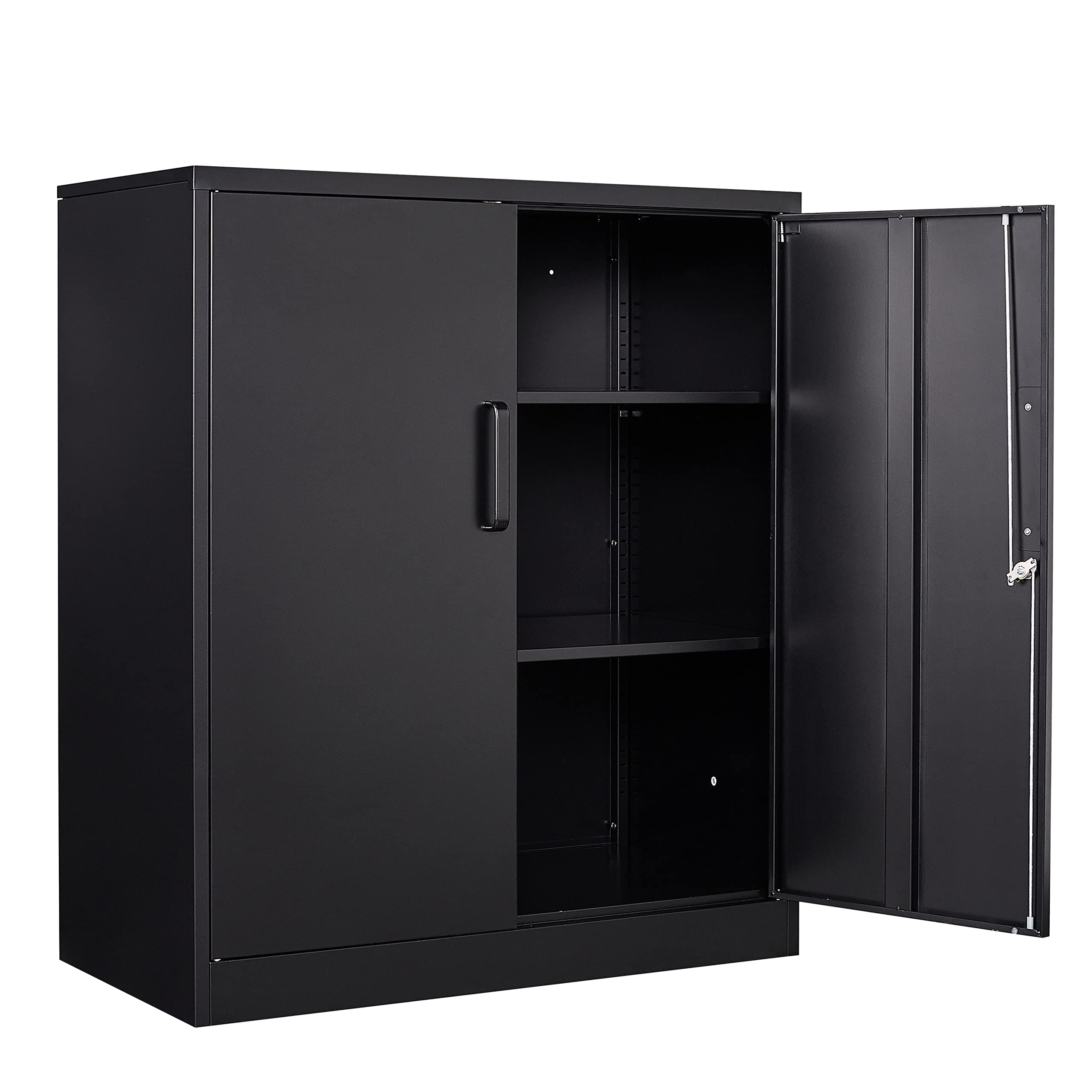 Yizosh Metal Garage Storage Cabinet with 2 Doors and 2 Adjustable Shelves - 35.5" Steel Lockable File Counter Cabinet for Home Office,Garage,Gym,School(Black)