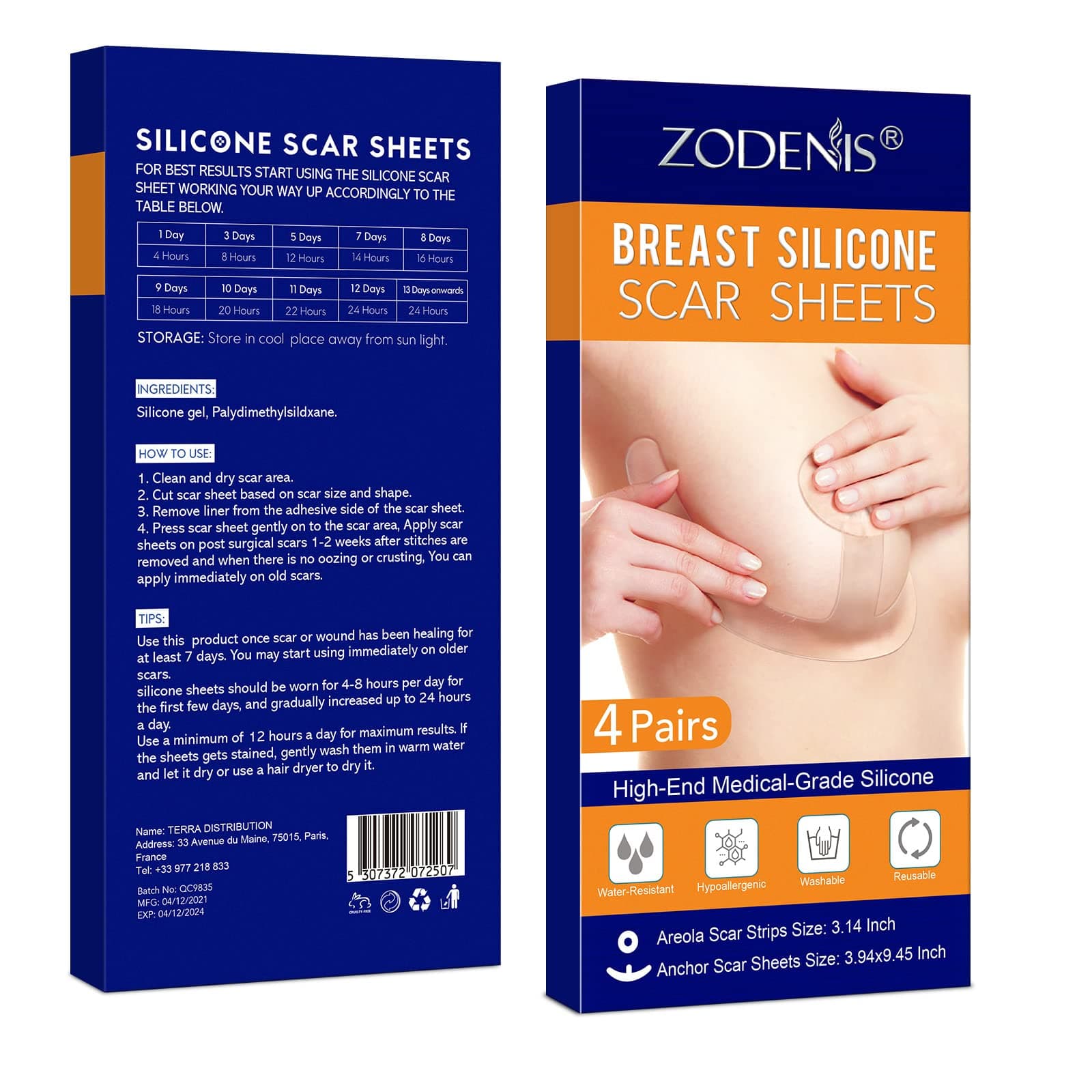Breast Silicone Scar Sheets, Professional Scar Removal, 4 Reusable Areola Soft Strips & 4 Anchor Sheets