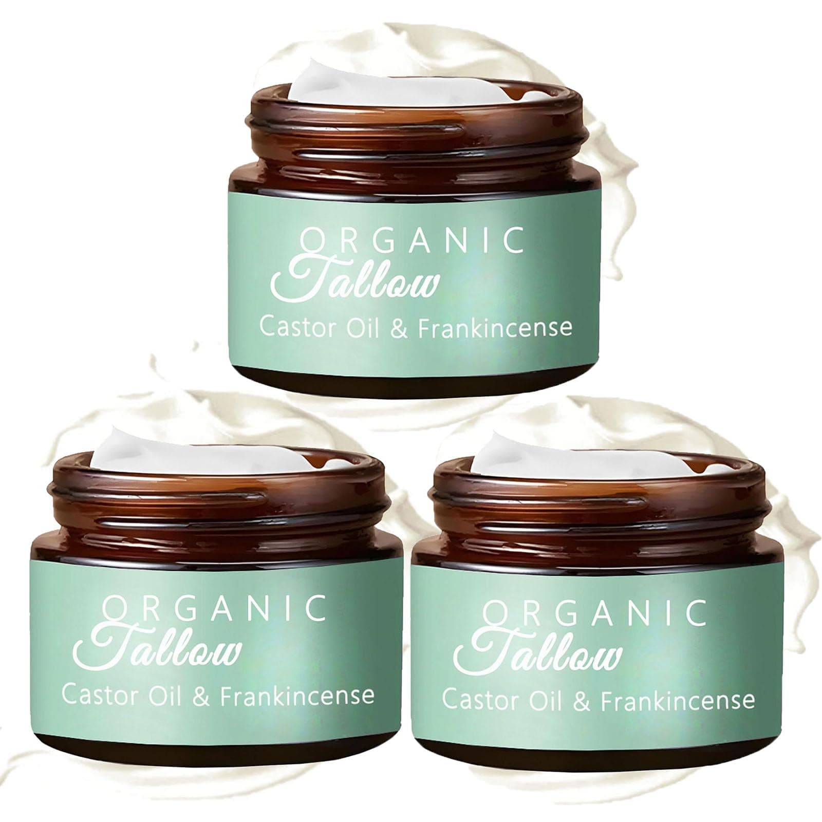 Grass-Fed Beef Tallow with Frankincense Oil & Castor Oil, Organic Beef Tallow Moisturizer for Skin, Tallow and Manuka Honey Balm, Beef Tallow Frankincense Balm for Face, Body (3Pcs)