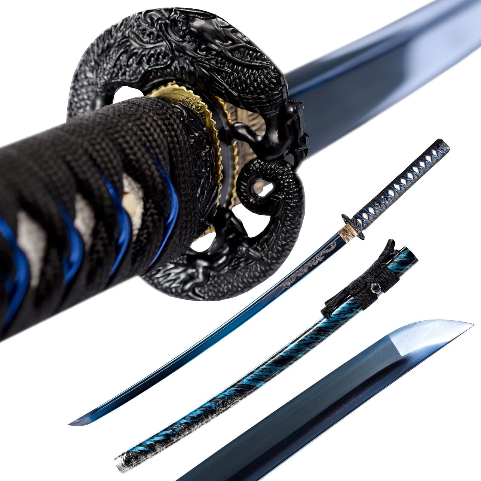Japanese Blue Katana Sword Real Authentic,Full Tang,Practical,Functional, 1060 high Carbon Steel,Hademade Heat Tempered Full Hand Forged Traditional Samurai Sword