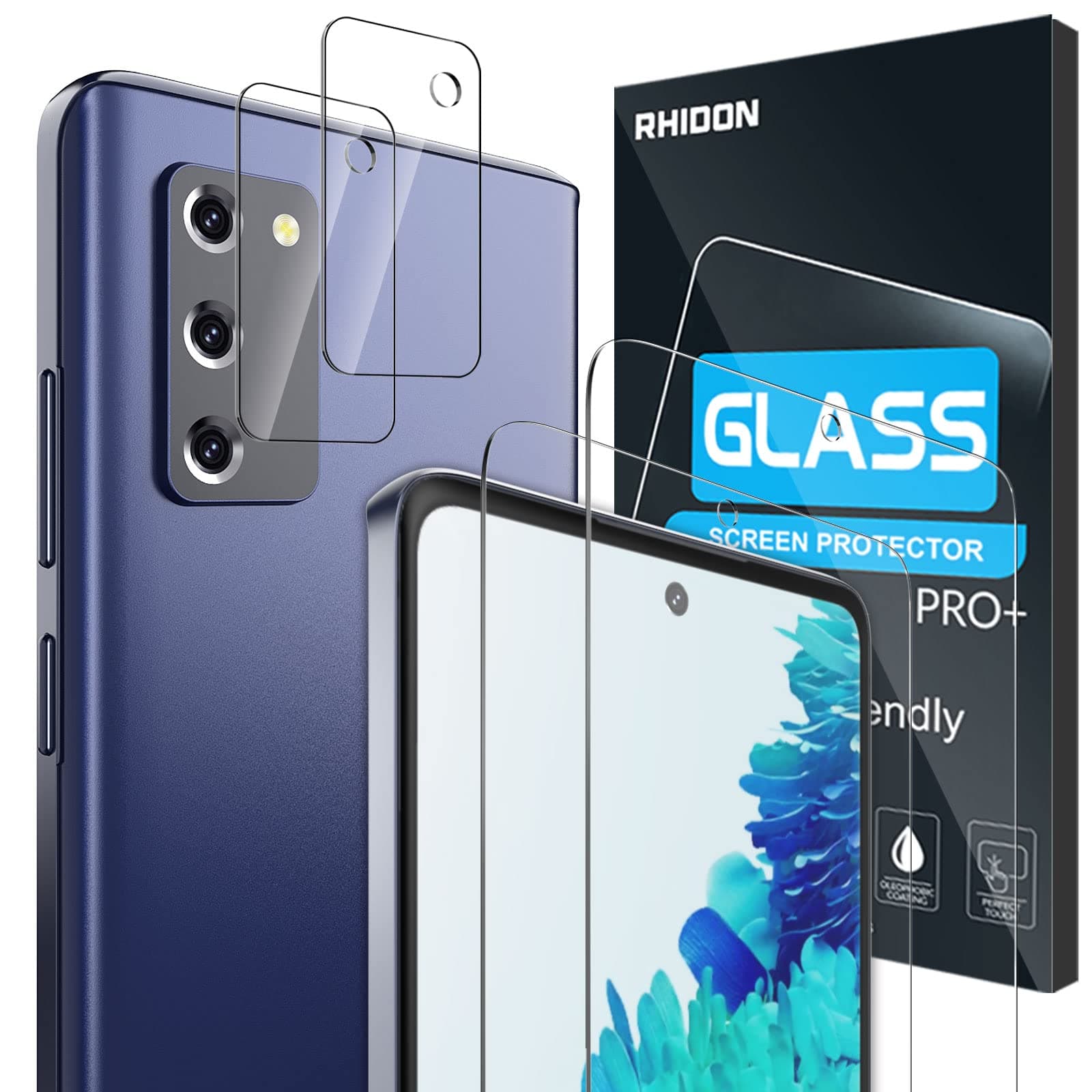 【4 Pack】 2 Pack Tempered Glass Screen Protector for Samsung Galaxy S20 FE(6.5”)+2 Pack Camera Lens Protector Tempered Glass for Galaxy S20 FE, Ultrasonic Fingerprint Compatible Bubble Free