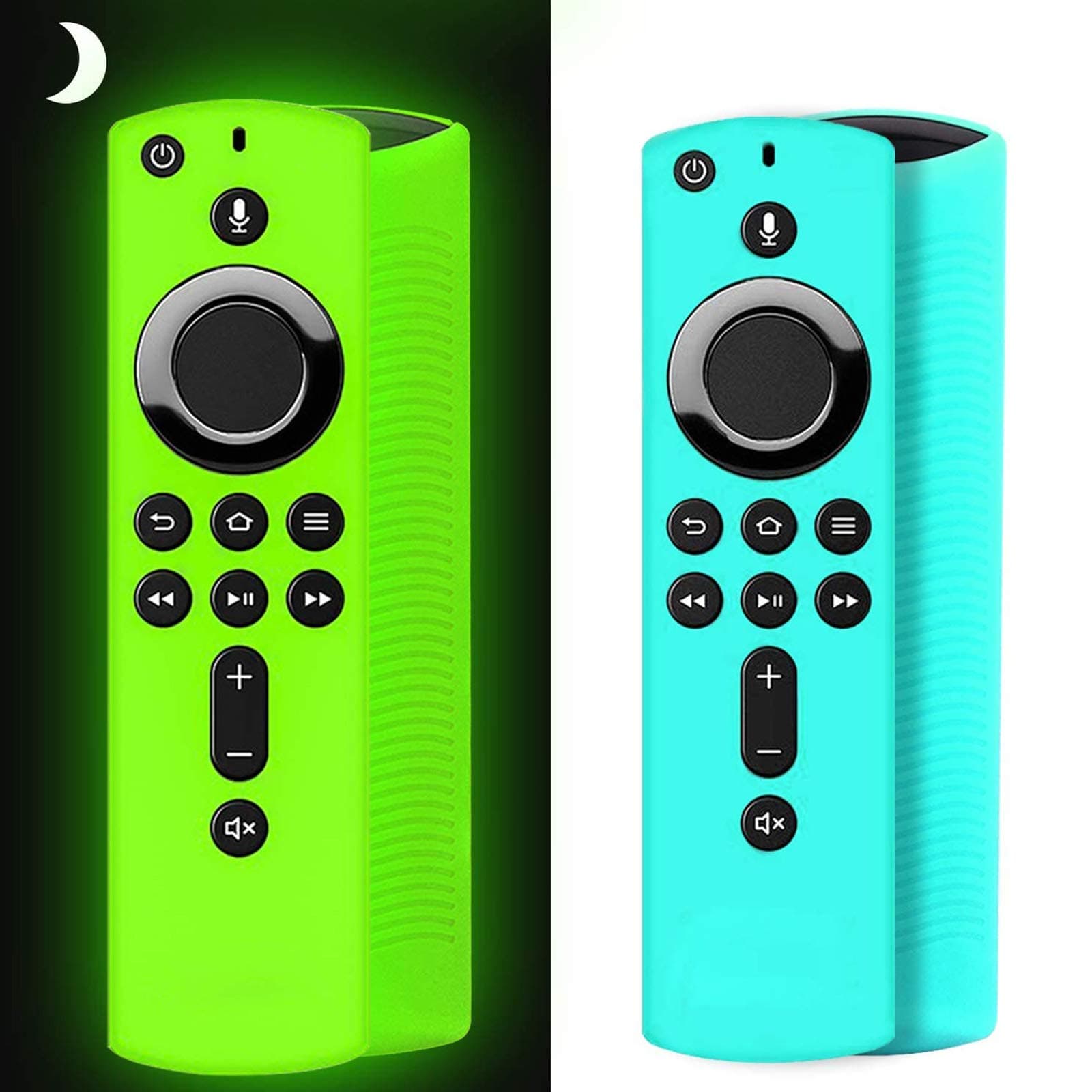 [2 Pack ] Firestick Silicone Remote Cover Case Compatible with 4K Firetv Stick, Firetv Remote Control Cover, Shockproof Anti Slip Case (Green Glow& Sky Blue Not Glow)