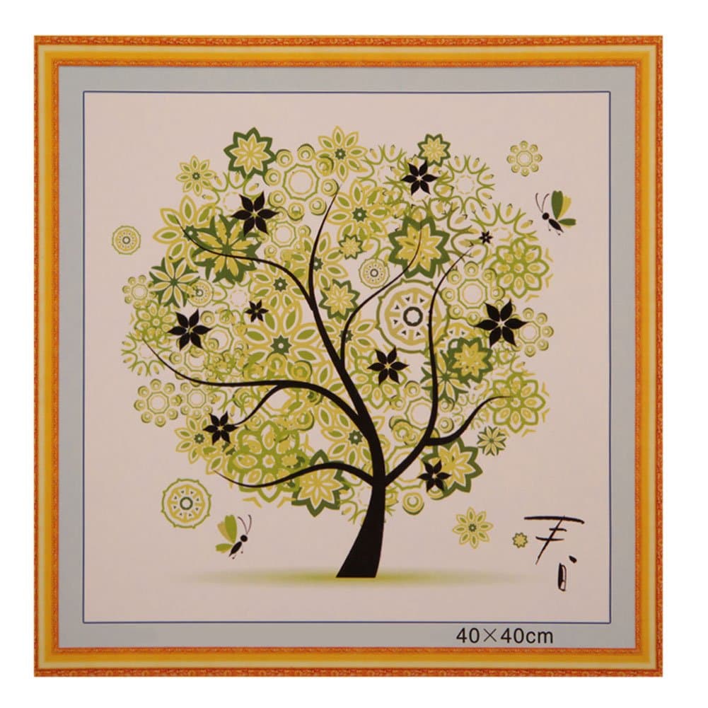 Printed Cross Stitch Kits,DIY Colorful Four Season Tree Stamped Cross Stitching Embroidery Kit Cross-Stitch Supplies Needlework Holiday Crafts Gifts 17.3X17.3 inch (Spring)