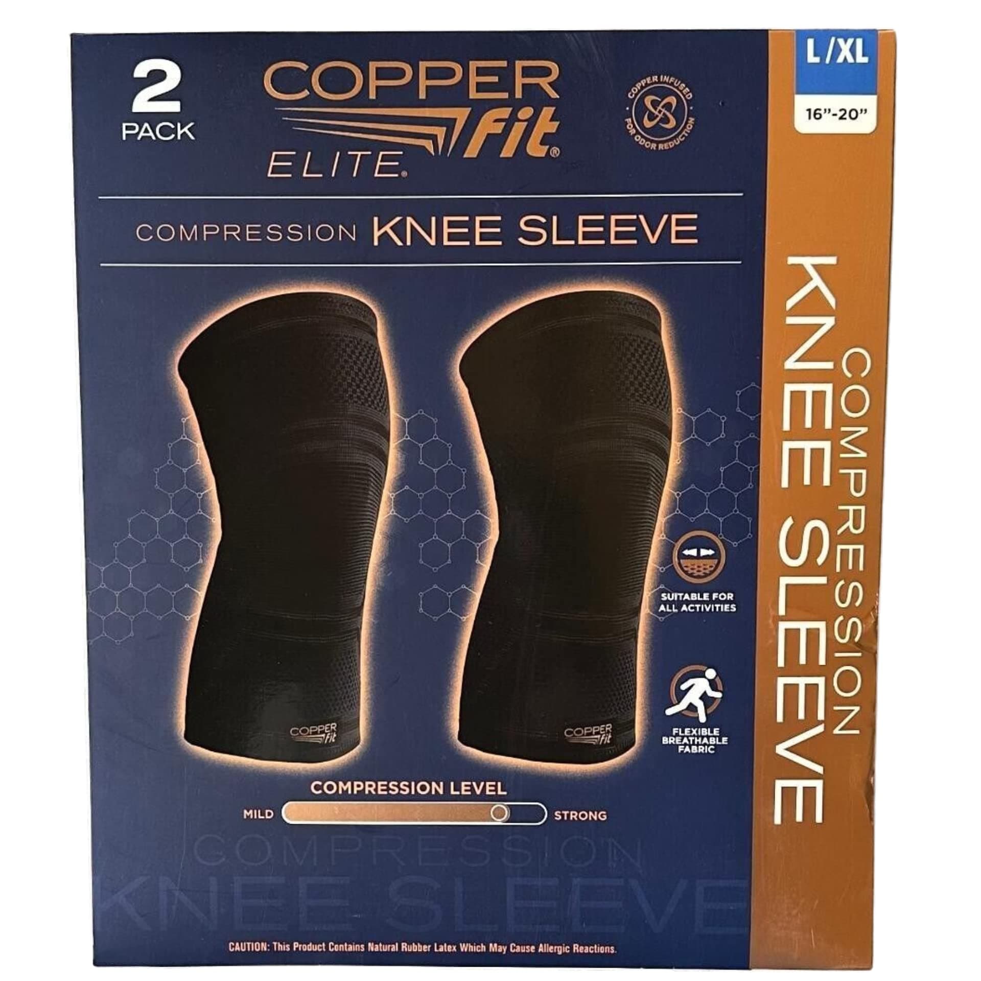 Copper Fit Elite Knee Compression Sleeves Knee Brace 2 Pack Black (L/XL, 16"-20") 2.0 Count