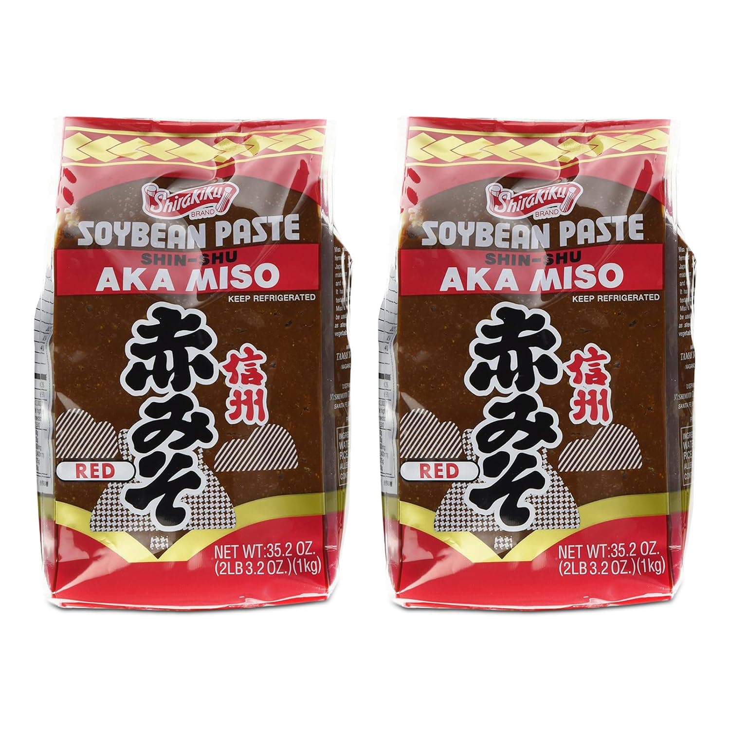 Shirakiku Miso Aka (red) Soy Bean Paste - Traditional Soybean Paste – Ideal for Soup, Sauce, Marinade, Japanese Foods, 35.2-Ounce Bags (Pack of 2)