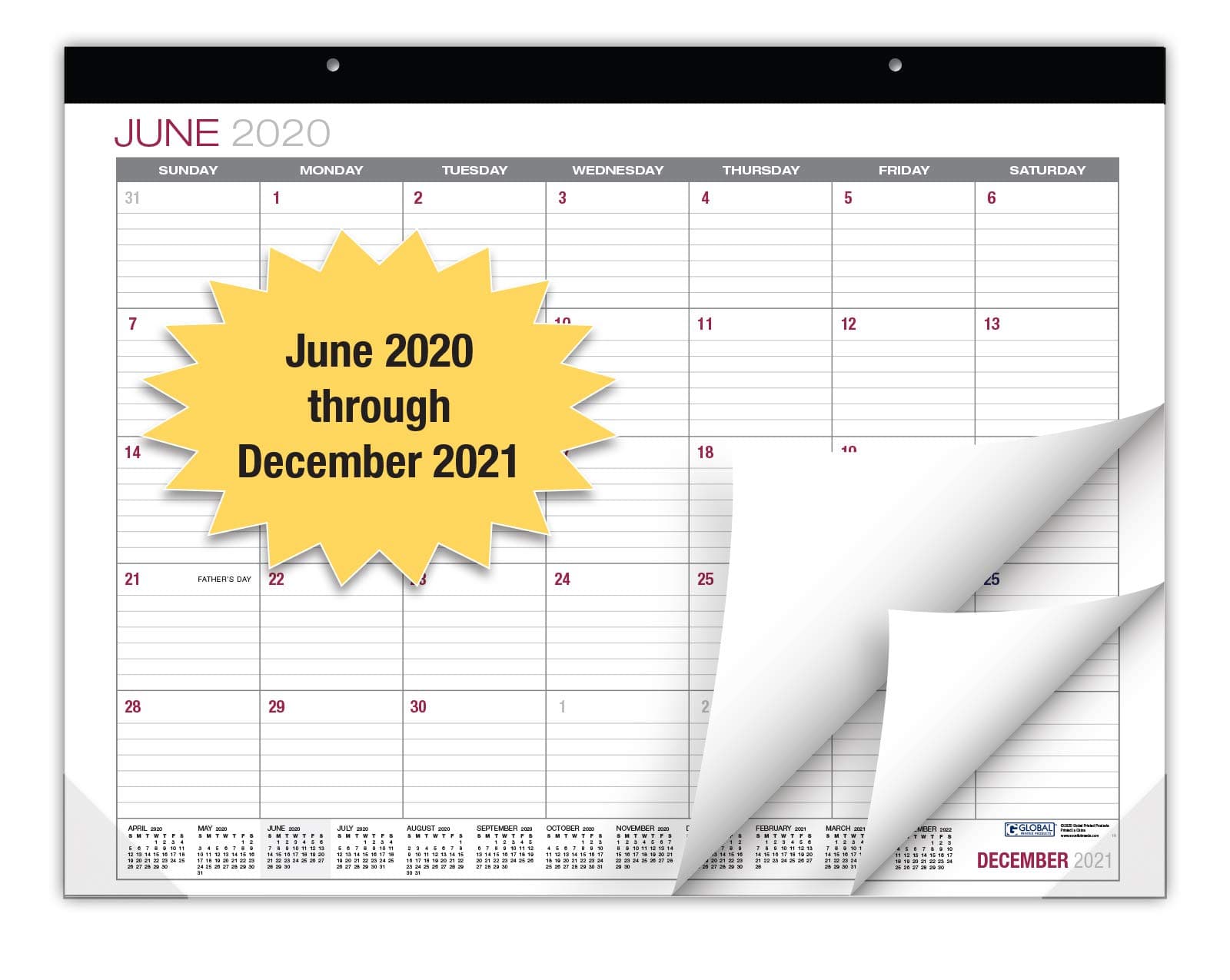 Professional Desk Calendar 2020-2021: Large Monthly Pages - 22"x17" - Runs from June 2020 Through December 2021 - Desk/Wall Calendar can be Used Throughout 2020-2021