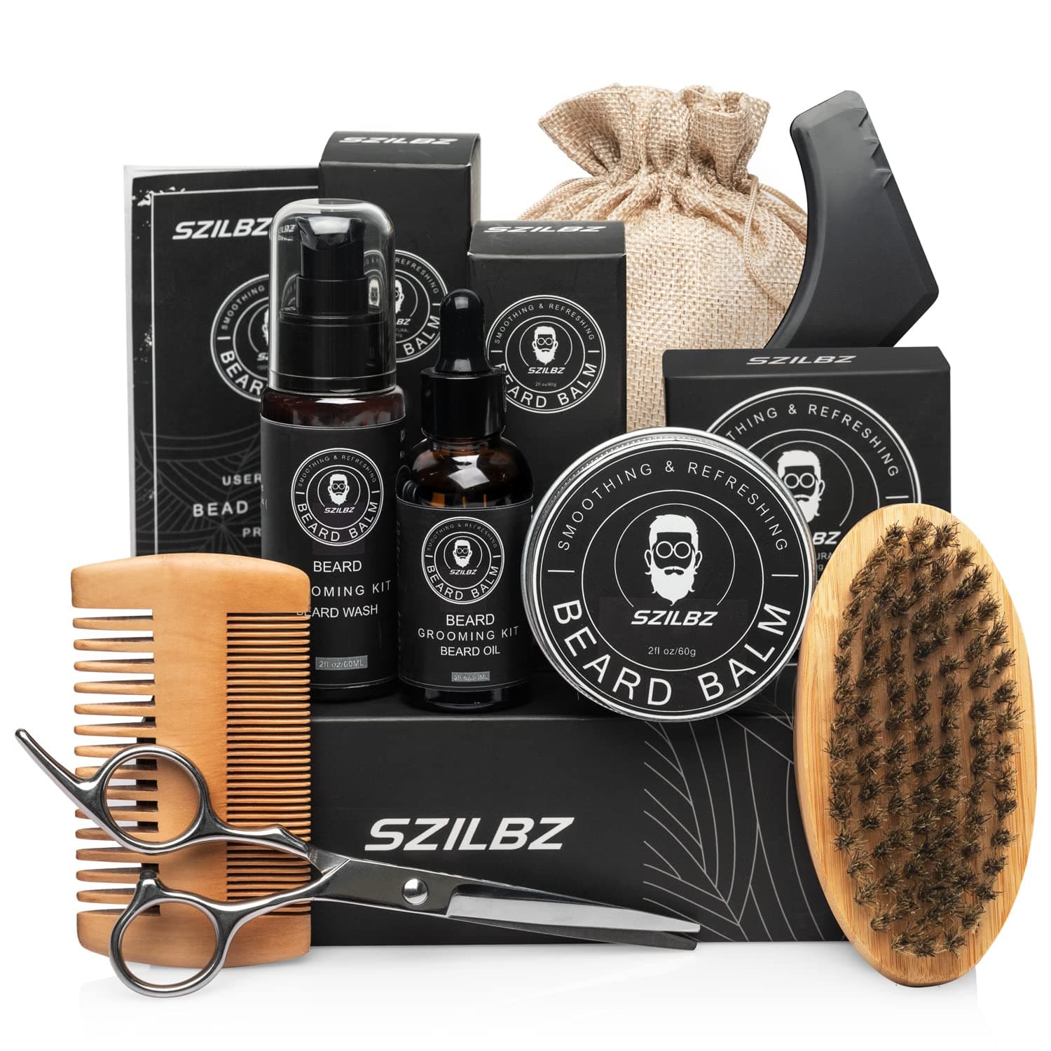Beard Kit for Men Grooming & Care - Beard Oil, Beard Balm, Beard Wash,Beard Brush, Comb, Scissors, Ebook, Stylng Tool, Christmas Gifts for Men Dad Husband Boyfriend