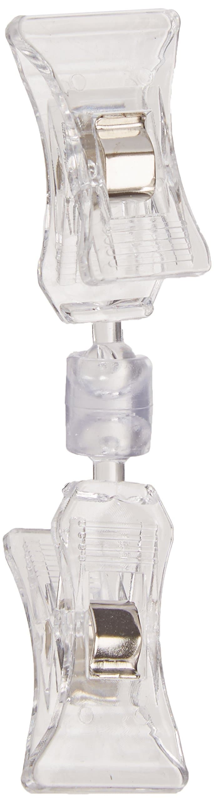 Set of 100, Clear Acrylic Clip-on Sign Holders, Include Ball Joint Knuckle for Tilting and Rotating - Great for Restaurants and Retail Stores