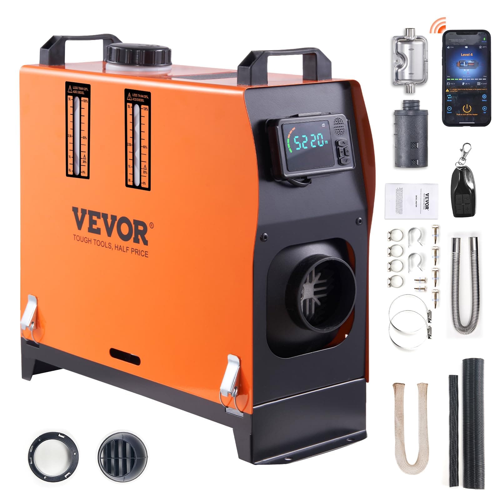 8KW Diesel Heater All in One, Diesel Air Heater with Bluetooth App Control, Portable Parking Heater Automatic Altitude Adjustment Max 18045 ft, Remote Control and LCD, for Vehicles and Indoors