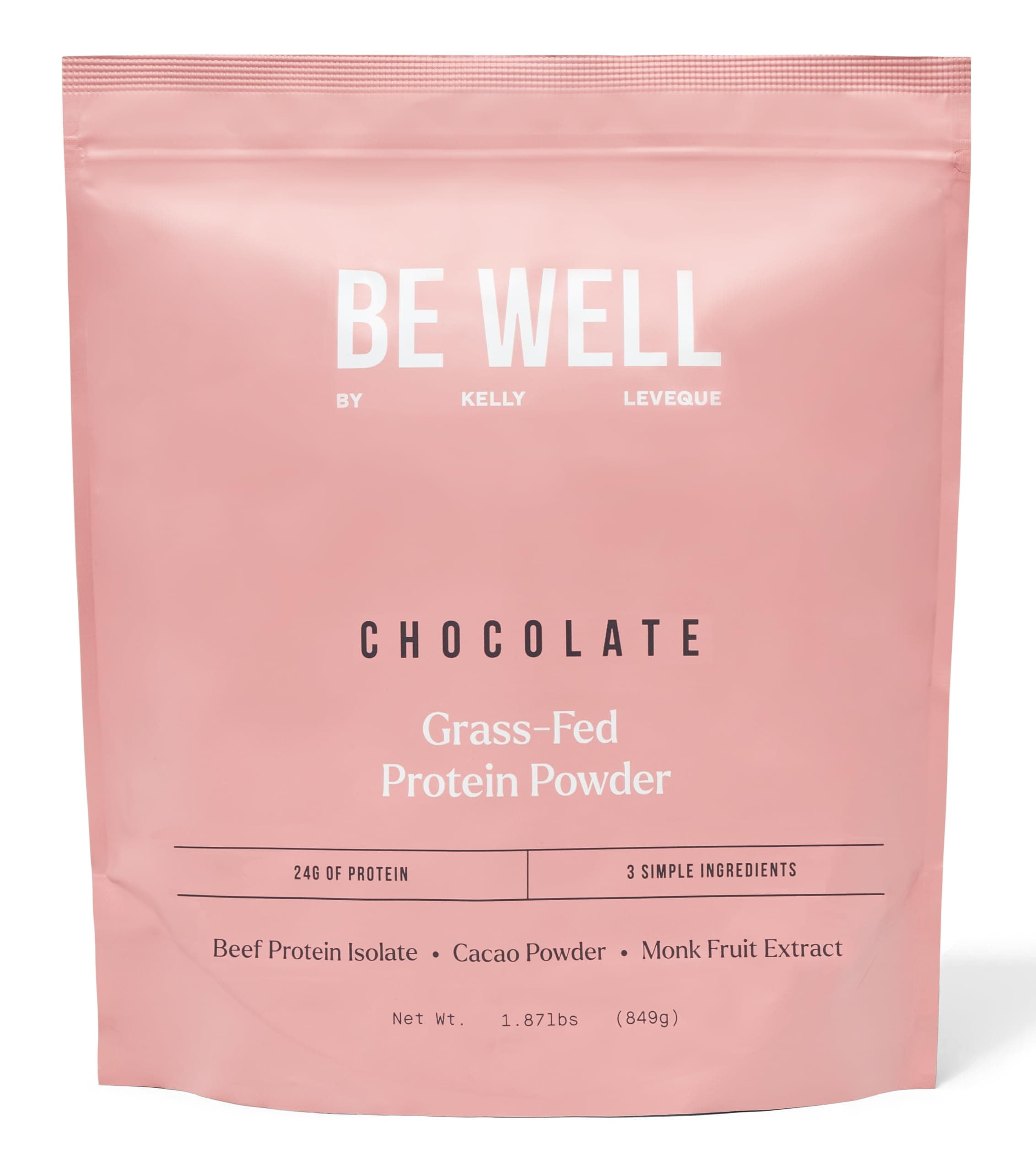 Be Well by Kelly Chocolate Grass-Fed Beef Protein Powder, 24G of Protein & 1G Net Carbs (3 Ingredients, 30 Servings) 9 Amino Acids + 3 BCAAs No Soy, No Dairy, Stevia-Free, No Sugar Added 1.87lb 849g