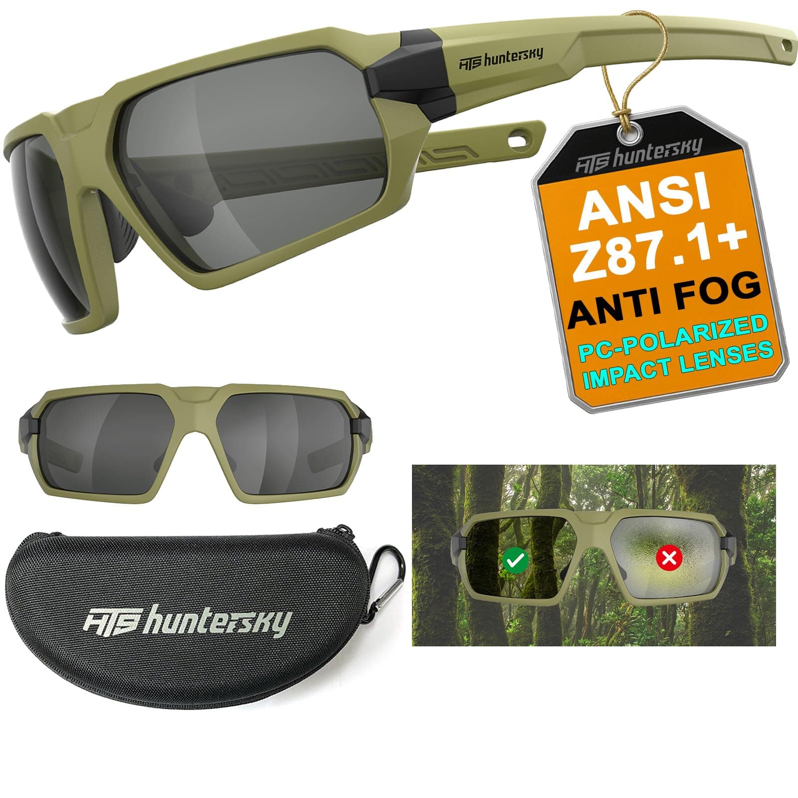 HUNTERSKY HTS Q37 anti-fog polarized Tactical hunting Shooting sunglasses Military Grade Ballistic Impact Protection eye pro army Glasses, Motorcycle riding running driving Range