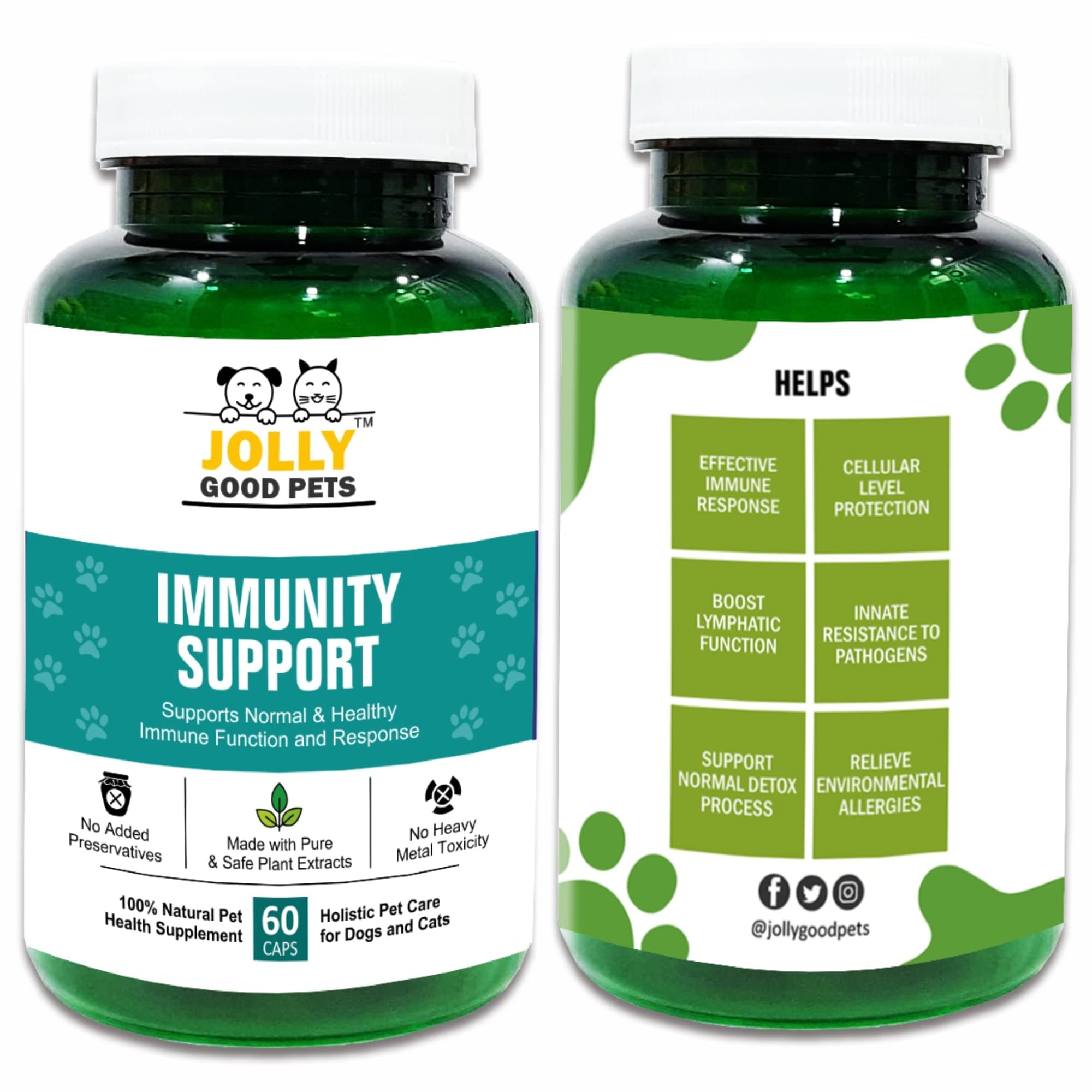 Immunity Support Supplement for Dogs & Cats I 100% Plant-Based I Boosts Immune Response & Cell Protection I 60 Capsules