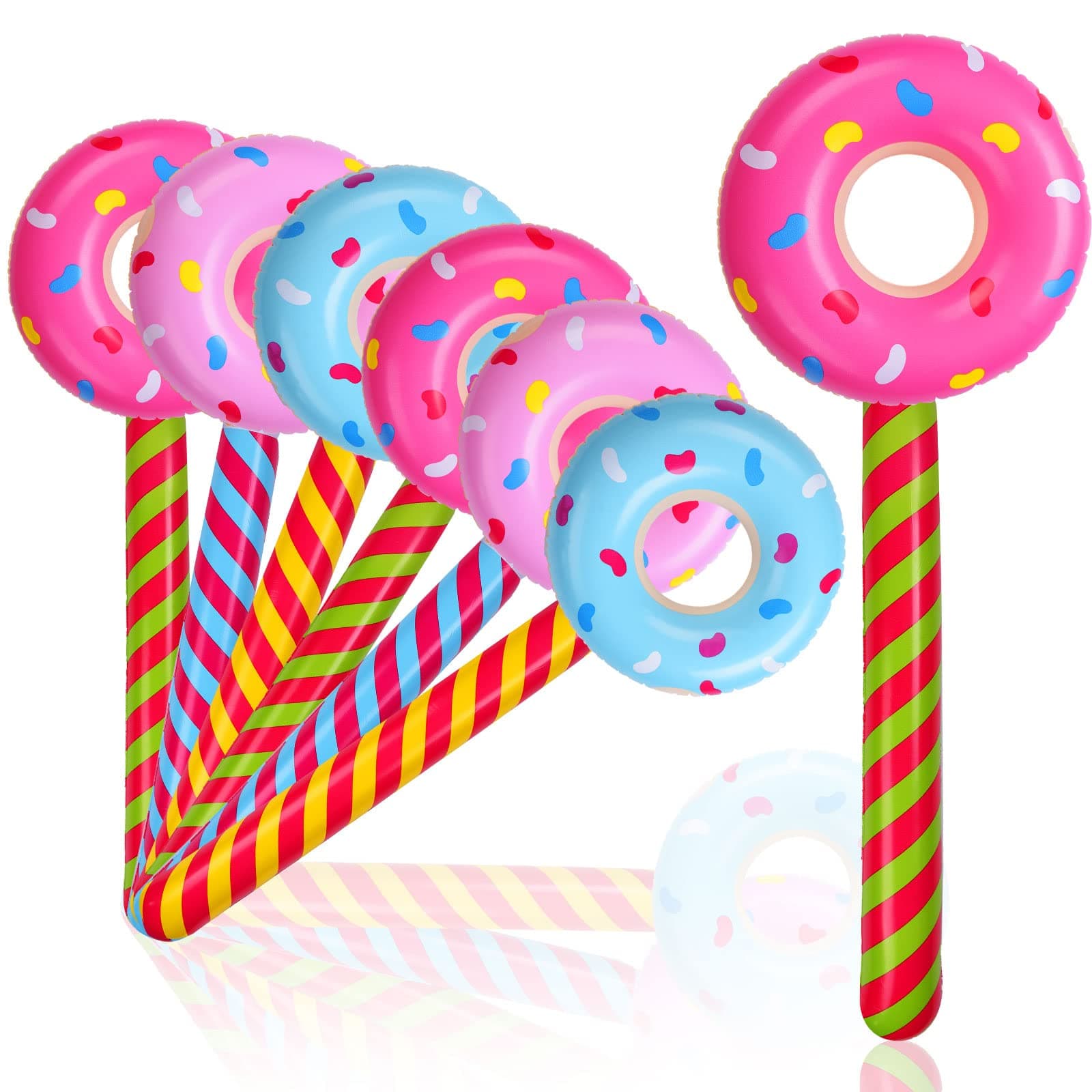 Civaner 6 Pcs Large Inflatable Donuts 33 Inch Candy Birthday Party Decorations Donut Shape Balloon Giant Lollipop Stick Pool Float Candy Themed Party Favor Summer Tree Ornament for Kids(Classic Color)