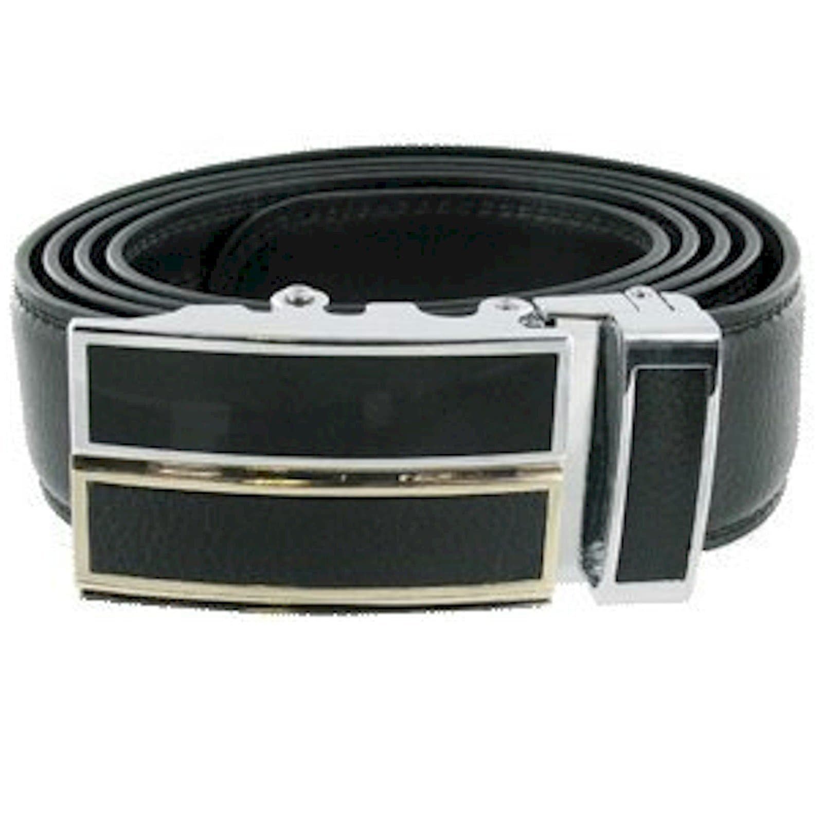 BLT1 Black Leather Automatic Belt Double Bar Buckle Adjustable Ratchet System in Gift Box