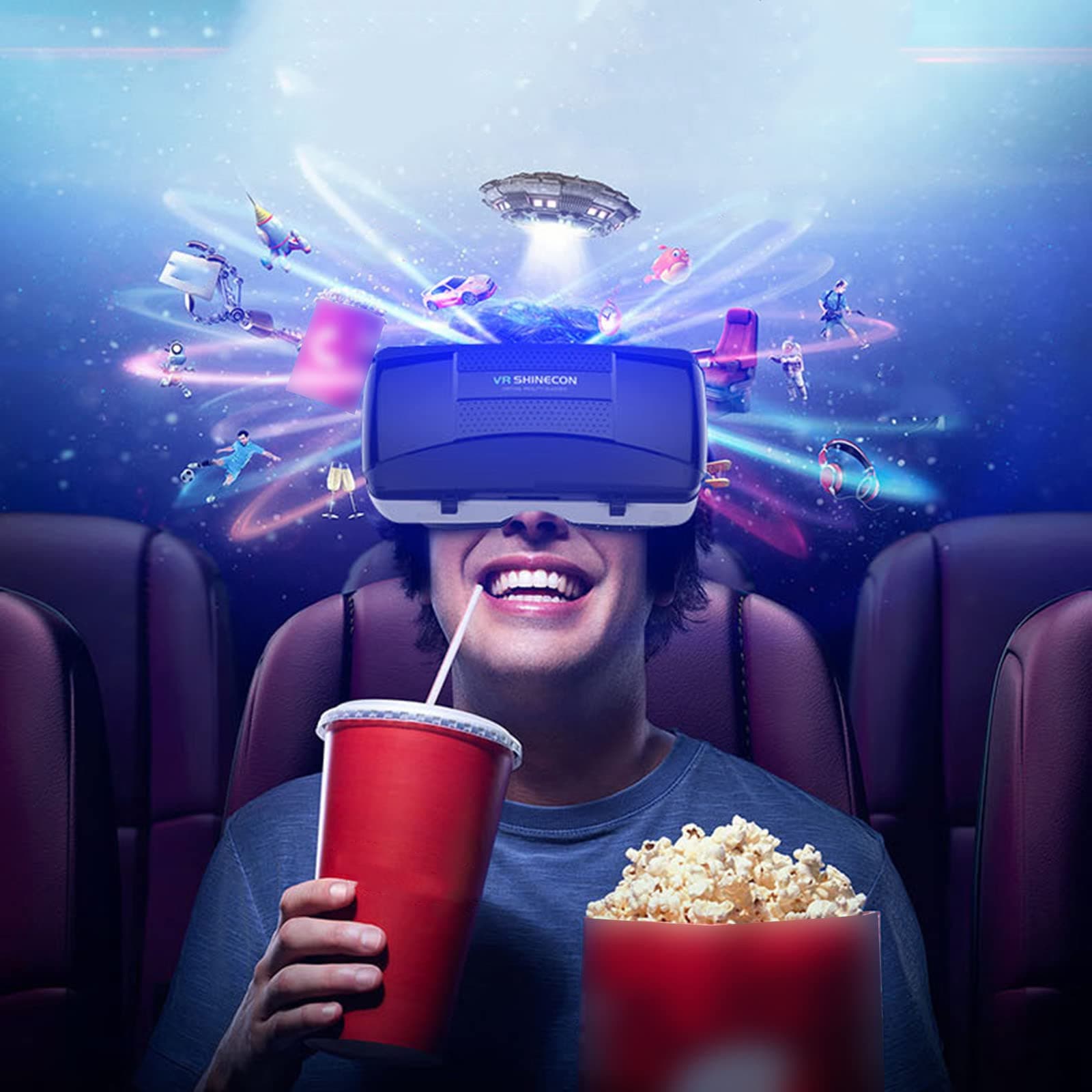 Smart VR Glasses Virtual Reality Headset for Adults Mobile Phone Virtual Reality Game Helmet 360 ° Panoramic Immersive Experience, VR Head Set That Allows Myopia to Be Used Within 600°