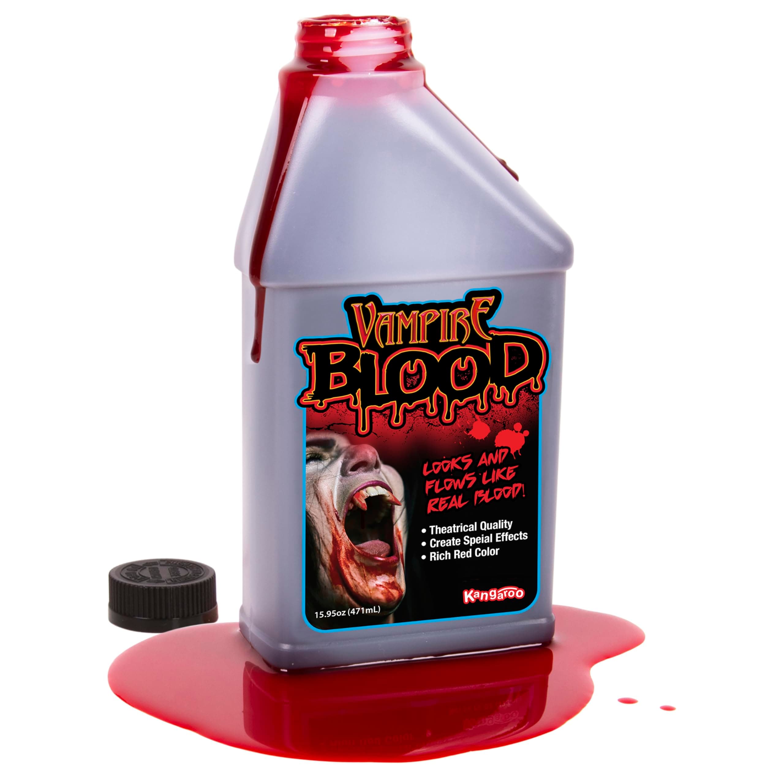 Kangaroo Halloween Fake Blood for Clothes - Liquid Washable Fake Red Fluid for Zombie Vampire Costumes Accessories Cosplay Adults and Kids Theatrical Fake Blood – Safe, Non-Toxic Halloween Makeup Prop