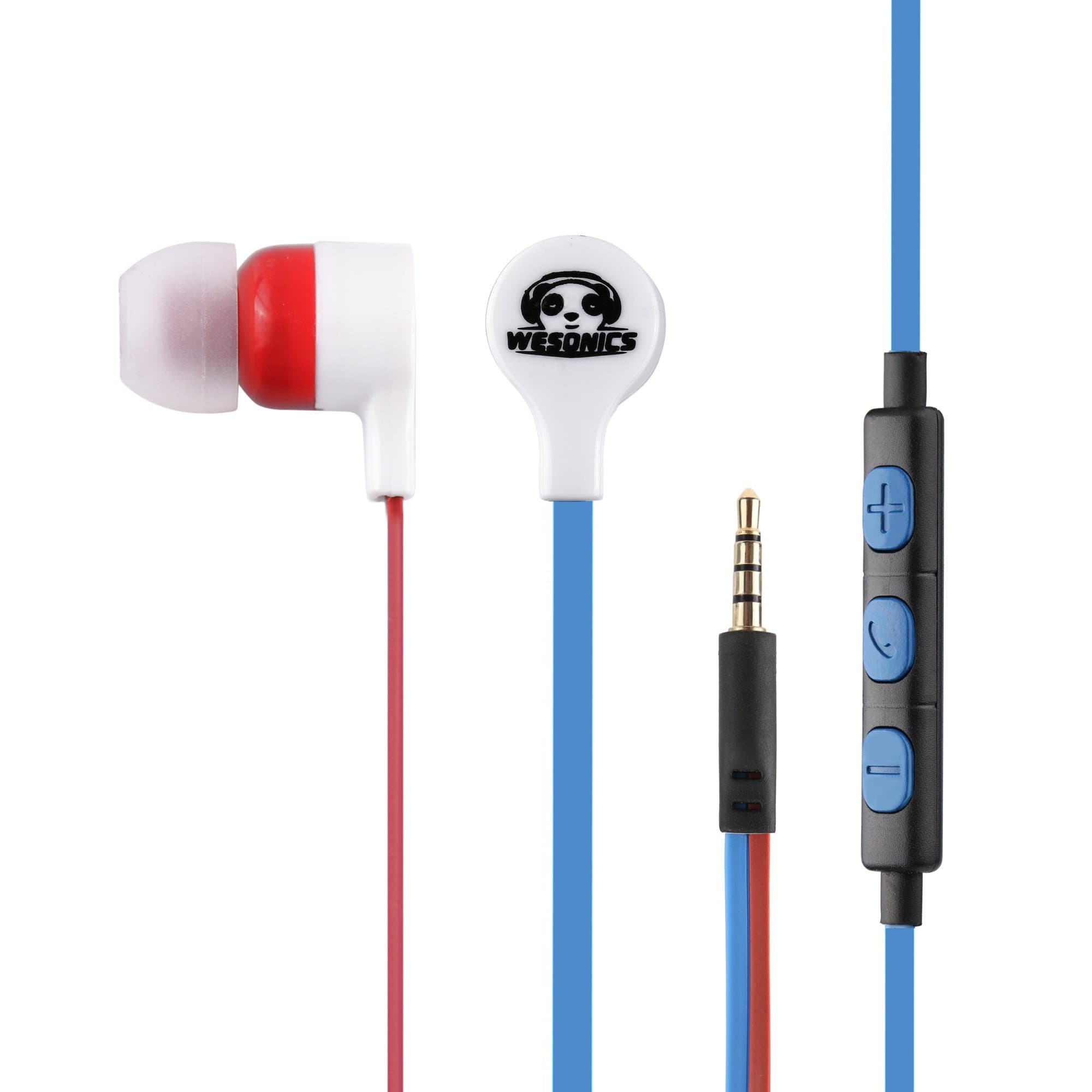 WESONICS Wired in-Ear Headphones Earbuds with Microphone for Kids (Panda - Red and White)
