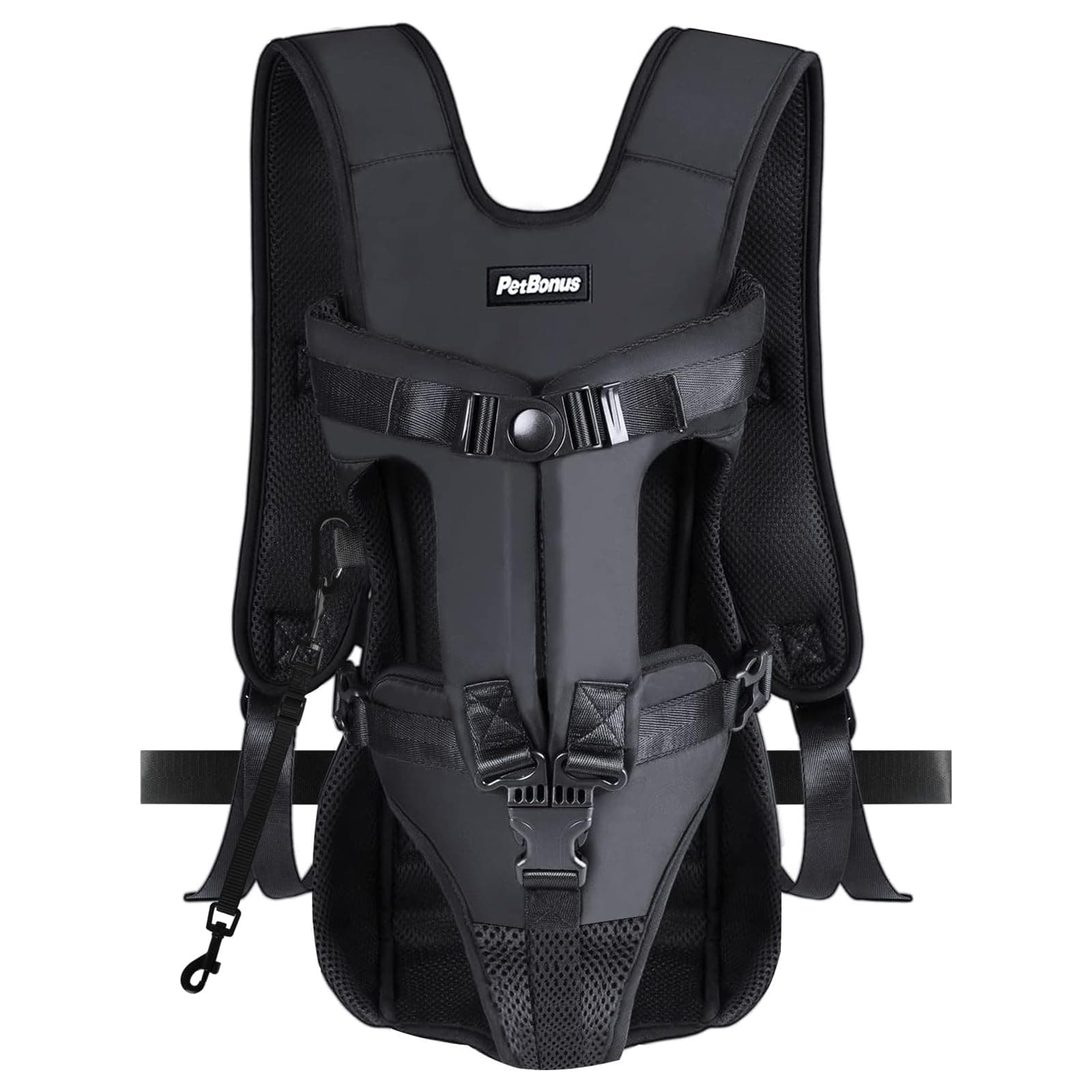 PetBonus Pet Front Dog Carrier Backpacks, Adjustable Pet Backpack, Legs Out Easy-fit Puppy Chest Carrier for Medium Small Dogs, Hands Free for Hiking, Cycling (Black, S)