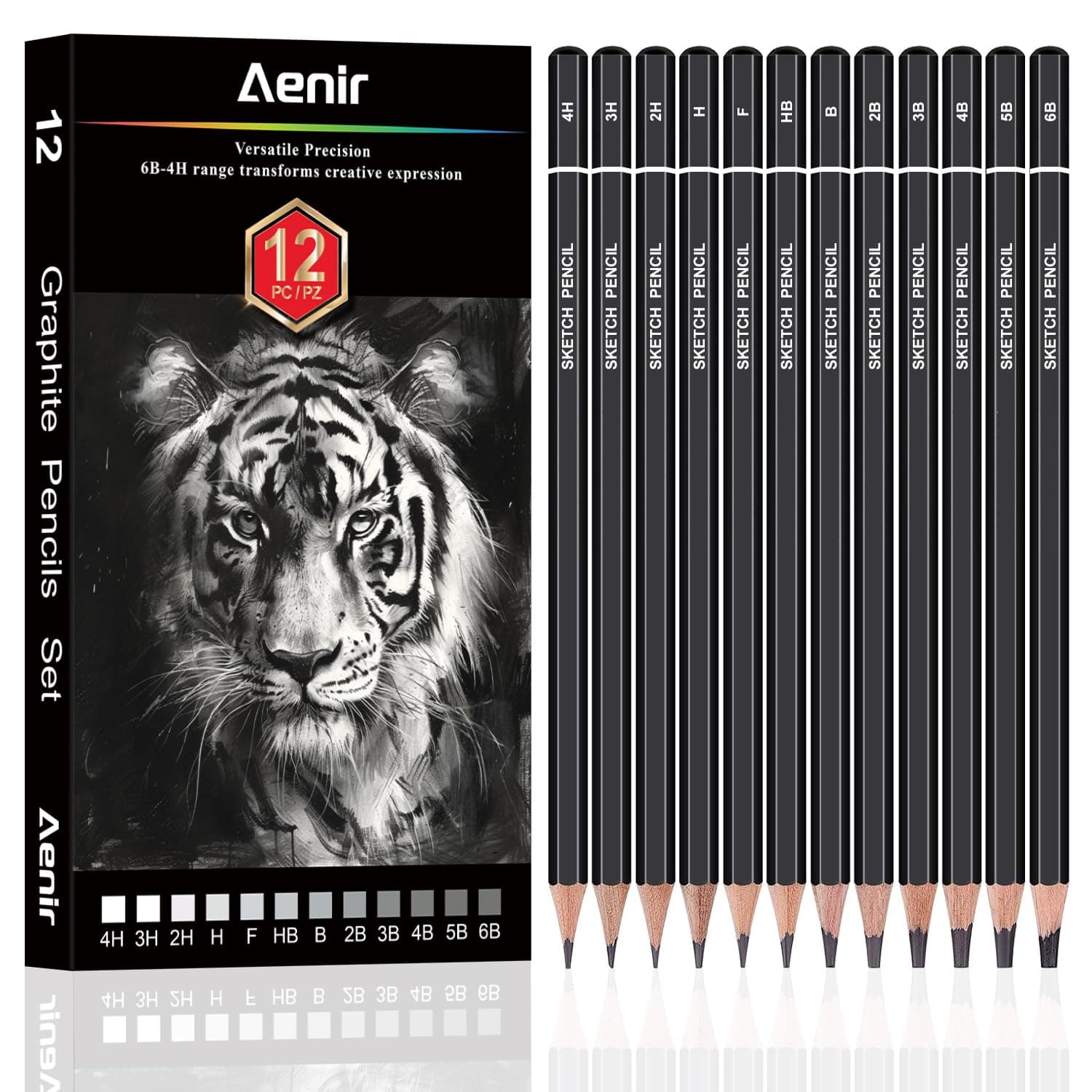 Sketch Pencils for Drawing, Set of 12 Drawing Pencils for Sketching Medium (6B - 4H), Artist Graphite Pencils, Sketch Set for Artists for Sketching Supplies, Art Supplies.