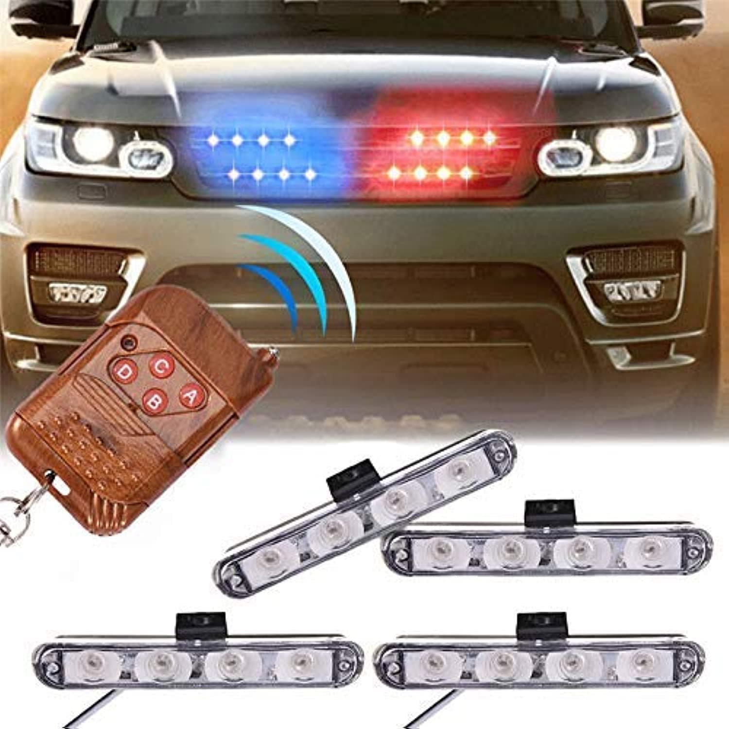 XT AUTO Car 16 LED Red & Blue Police Strobe Flash Light Dash Emergency Warning Lamp 12V