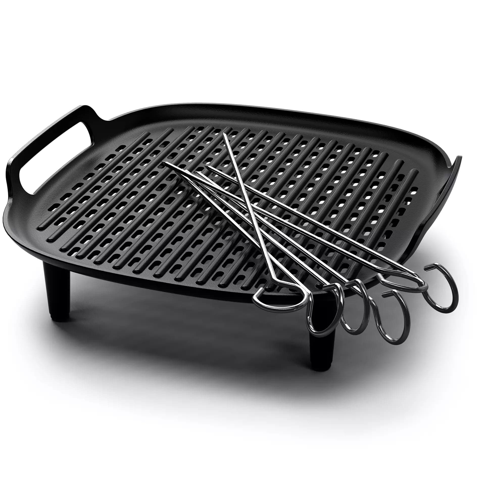 Versuni Philips Airfryer Accessory Grill Kit XXL, Non-Stick Grill Plate, Double Layer Cooking, With 6 Skewers, Dishwasher Safe, Recipe app, Black (HD9959/00)