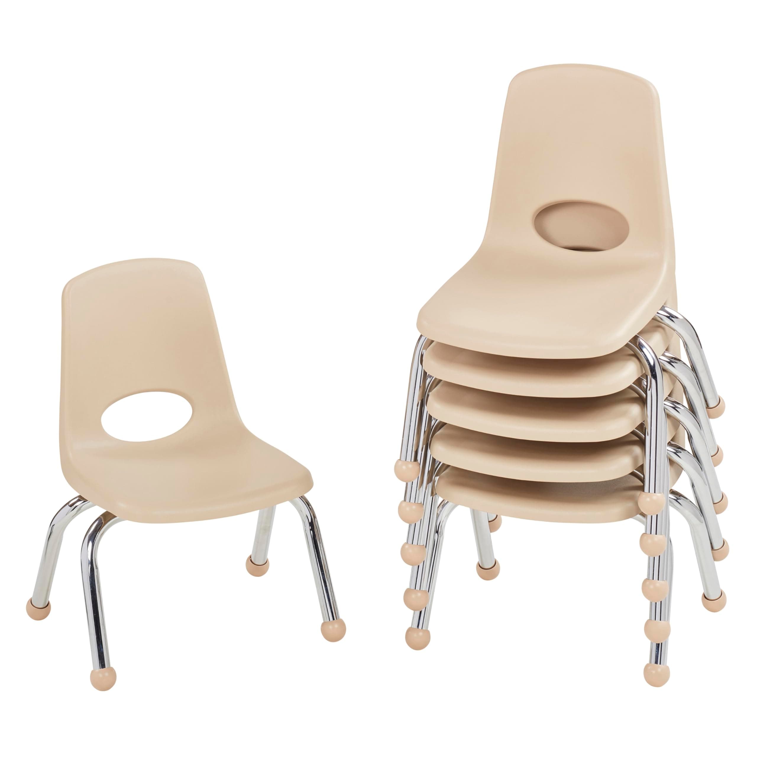 FDP 10" School Stack Chair,Stacking Student Seat with Chromed Steel Legs and Ball Glides; For In-Home Learning or Classroom - Sand (6-Pack), 10355-SD