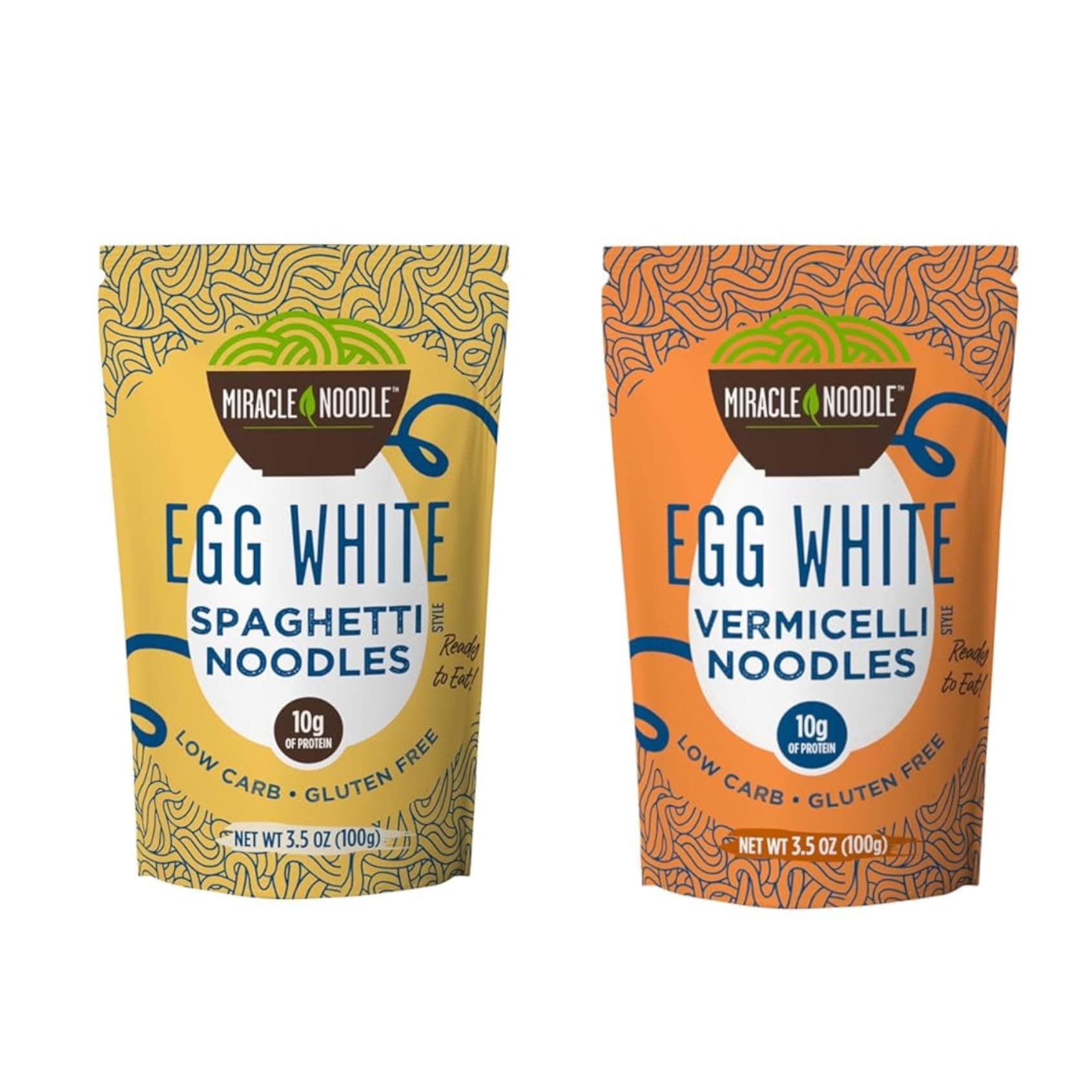 Miracle Noodle High Protein Egg White Noodles - Spaghetti & Vermicelli Variety Pack – Low Carb & Low Calorie – Ready to Eat – 3.5 Ounce (Pack of 6)