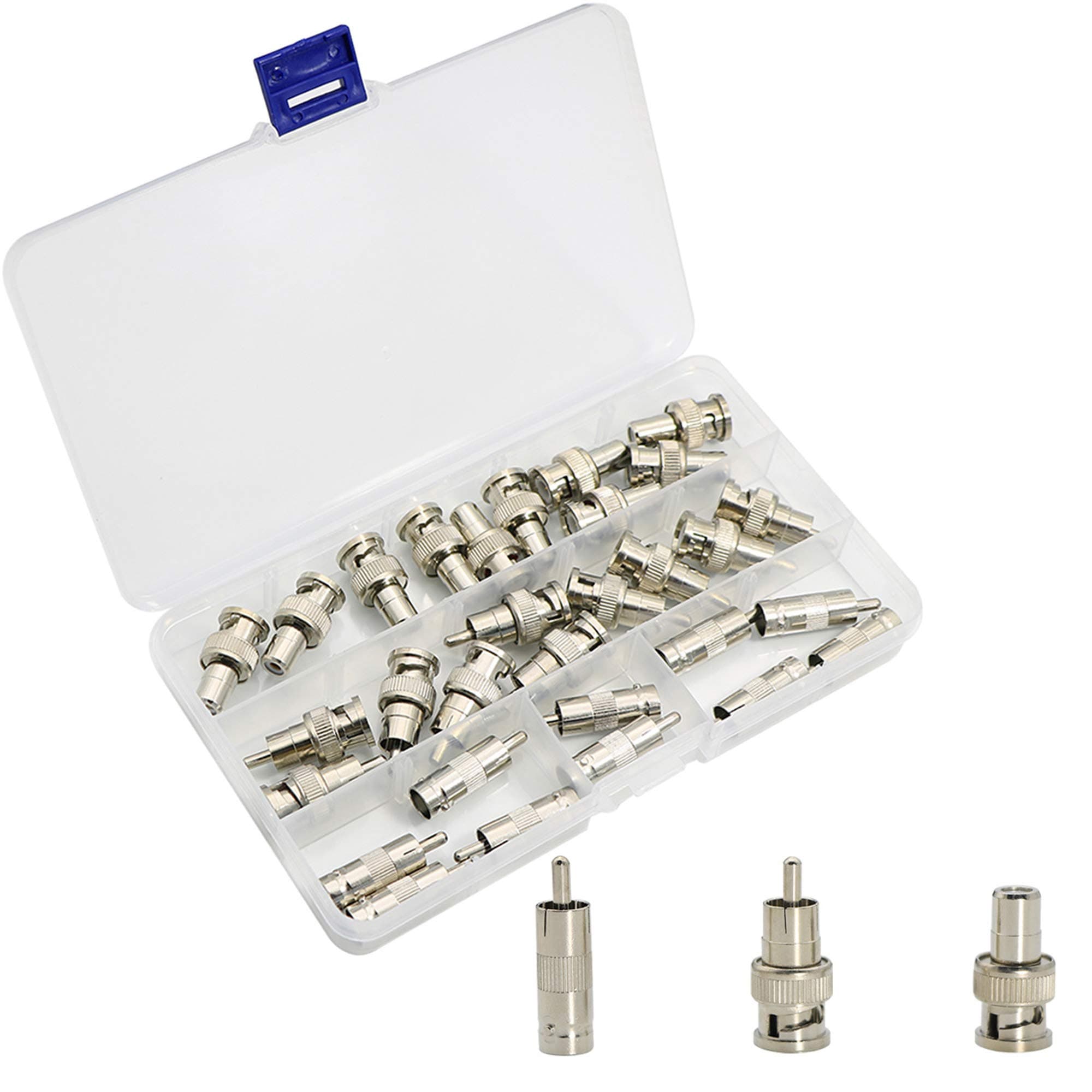 BNC to RCA Adapter Connectors Kit - 30 Pcs Coaxial Cable Connectors Assortment - Male & Female BNC to RCA