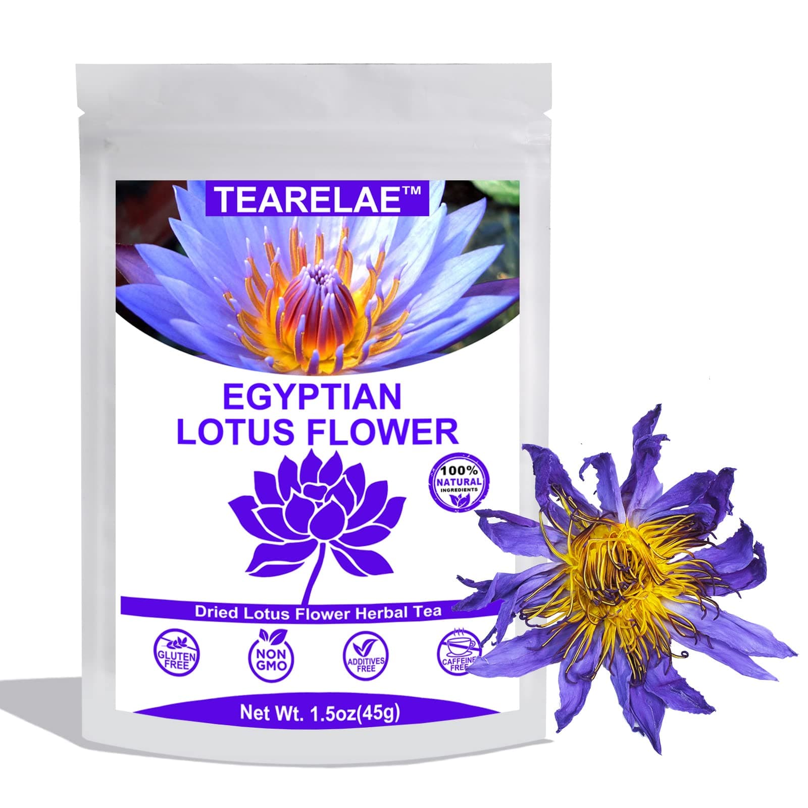 TEARELAE - Premium Egyptian Lotus Whole Flower - 1.5 oz/45g - Natural Lotus Flower Herbal Tea - Caffeine-free - Non-GMO