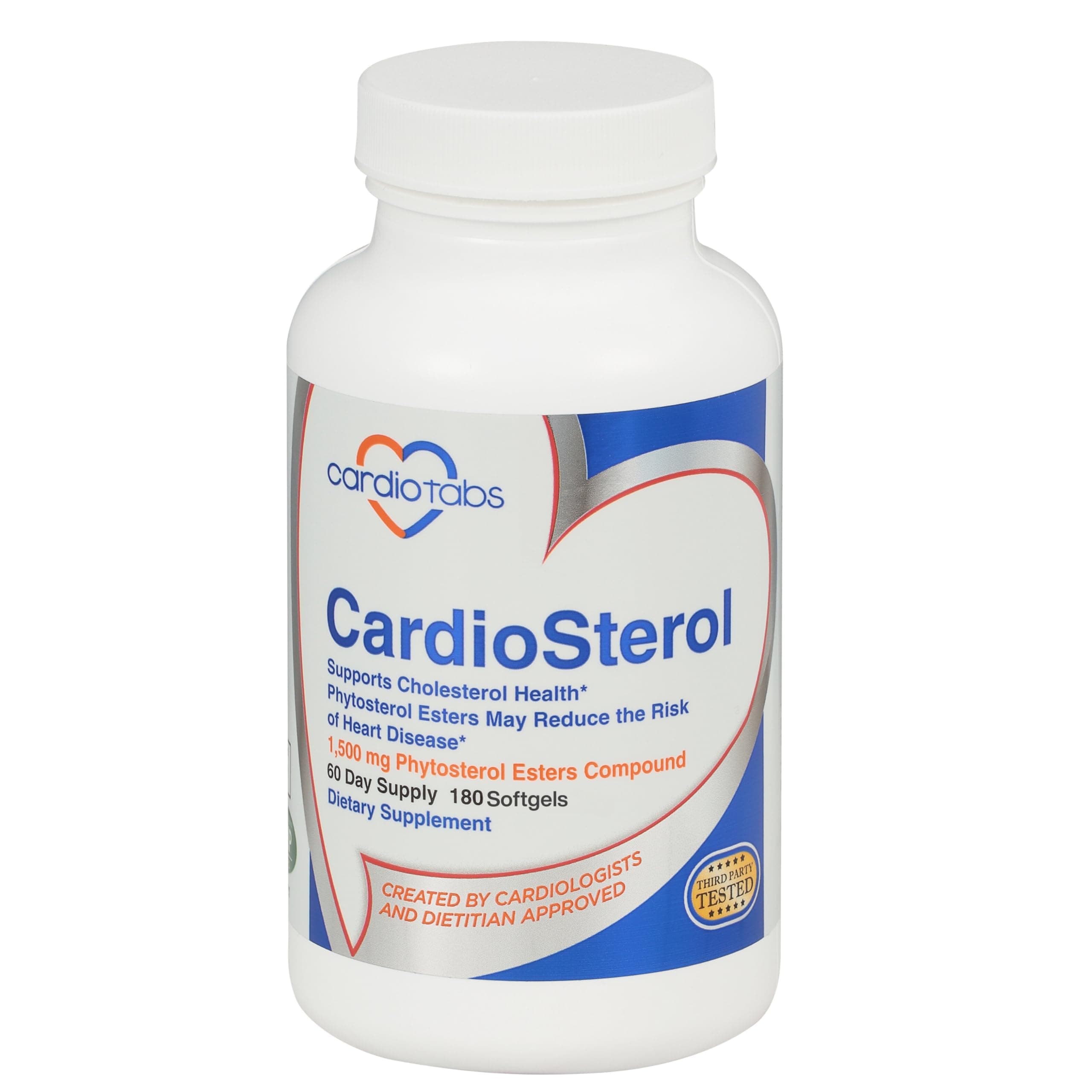 CardioSterol, 1.5 Grams of Plant-Based Phytosterol Esters Plus Fish Oil, Cholesterol Support Supplement, Contains Mixed Tocopherols, Plant Sterols Supplement - 60 Day Supply - 180 Softgels