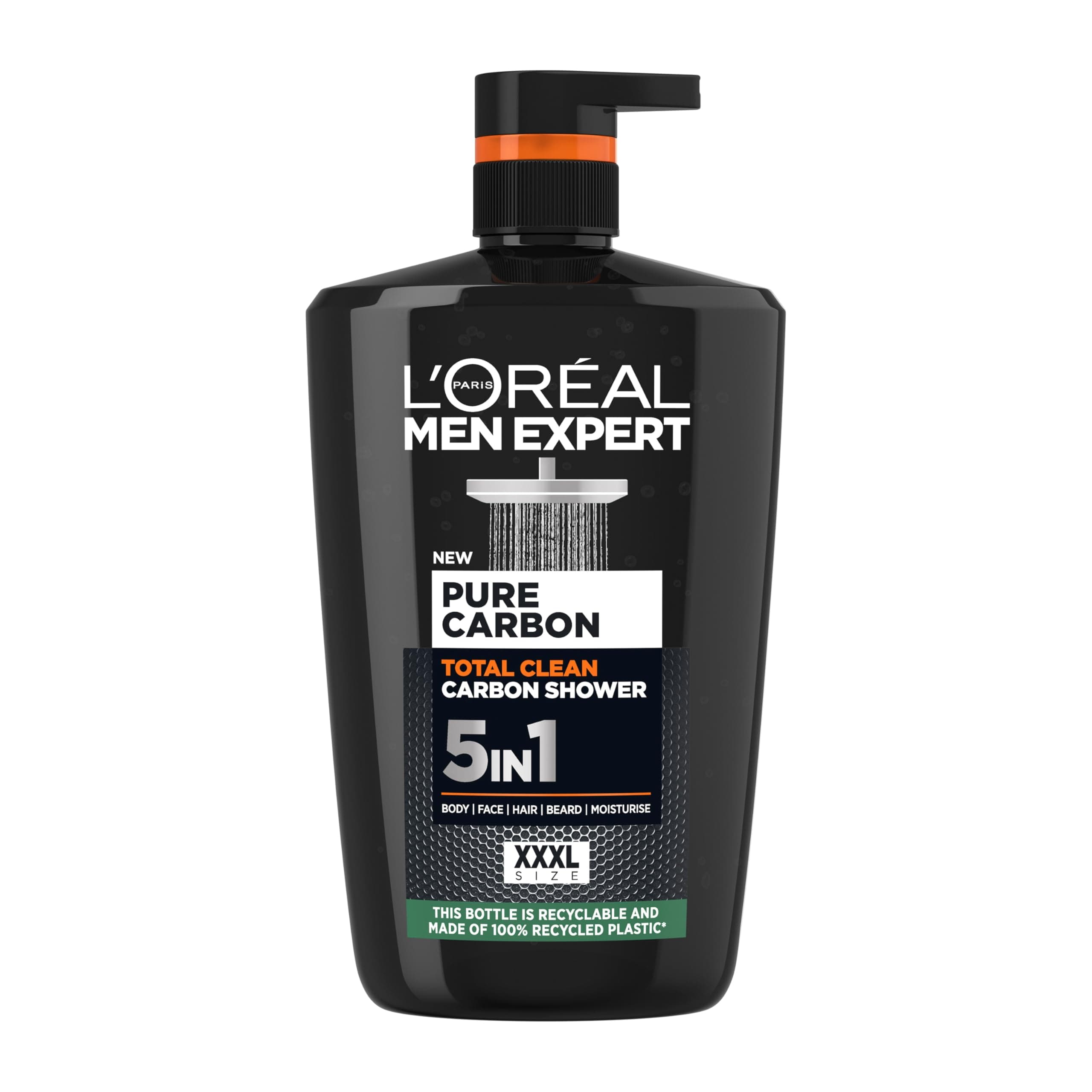 L'Oréal Men Expert, Pure Carbon, 5-in-1 XXL Shower Gel, A Total Action Body, Face, Hair Wash, Shave and Moisturiser Powered By Carbon, Total 5-in-1 Action, Large 1L Pump