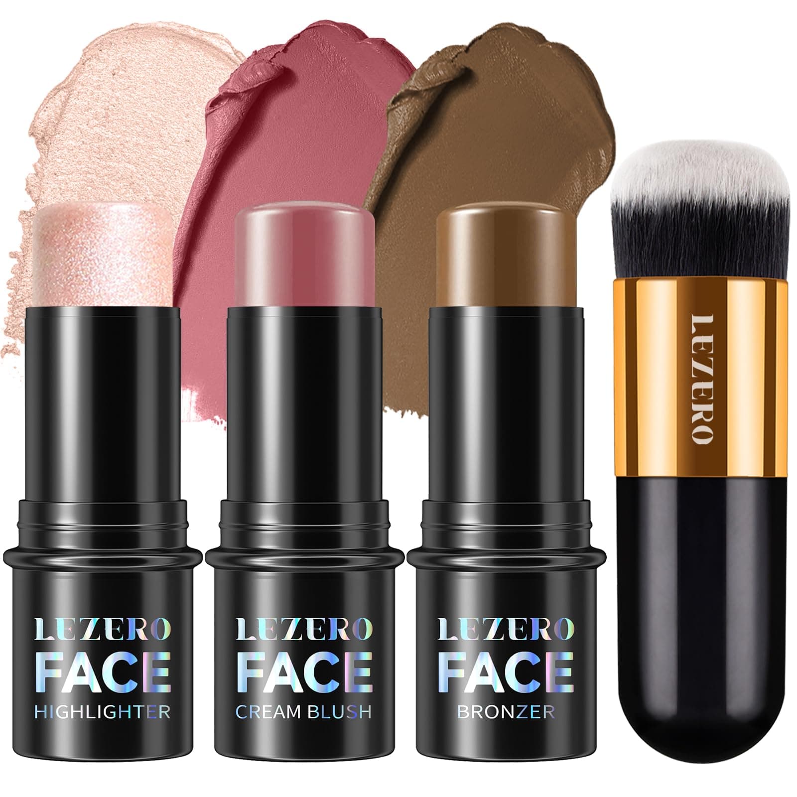 3Pcs Cream Contour Stick Makeup Kit,Shades with Highlighter Stick,Blush Stick and Bronzer Contour Stick for Sculpt the Cheeks,Long Lasting,Waterproof,Matte & Dewy Finish,LIGHT MEDIUM (#02,05,06)