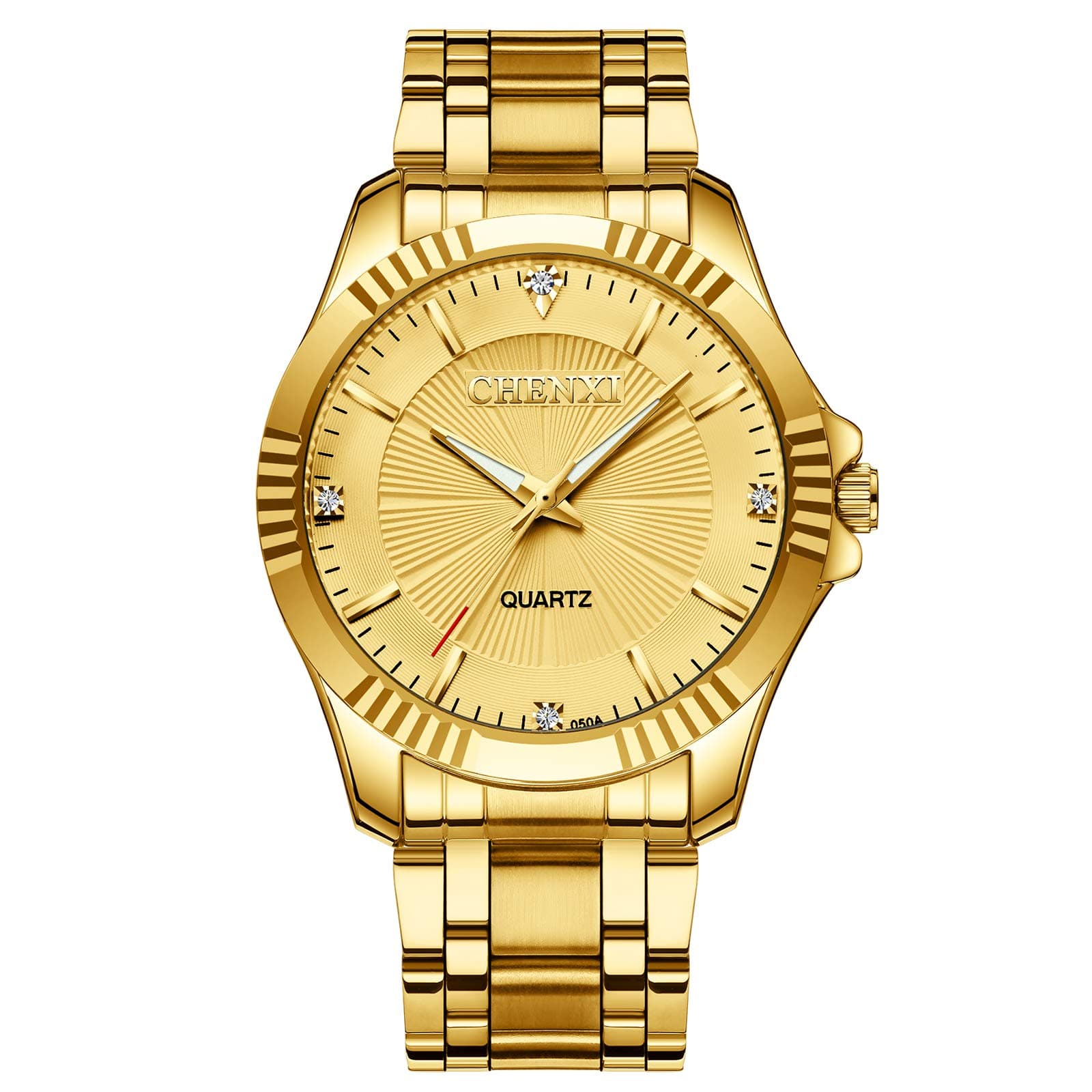 Fq-005 Classic Style Gold Stainless Steel Mens Wrist Watches with Crystals for Man