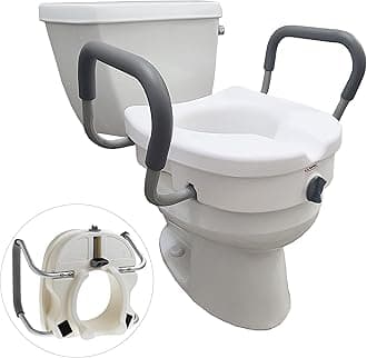 E-Z Lock Toilet Seat and Safety Frame Combo Pack, 5-Inch Height Lift Seat Riser for Elderly and Handicap, Commode Chair For Elderly - Fits and Locks to Round or Elongated Toilets