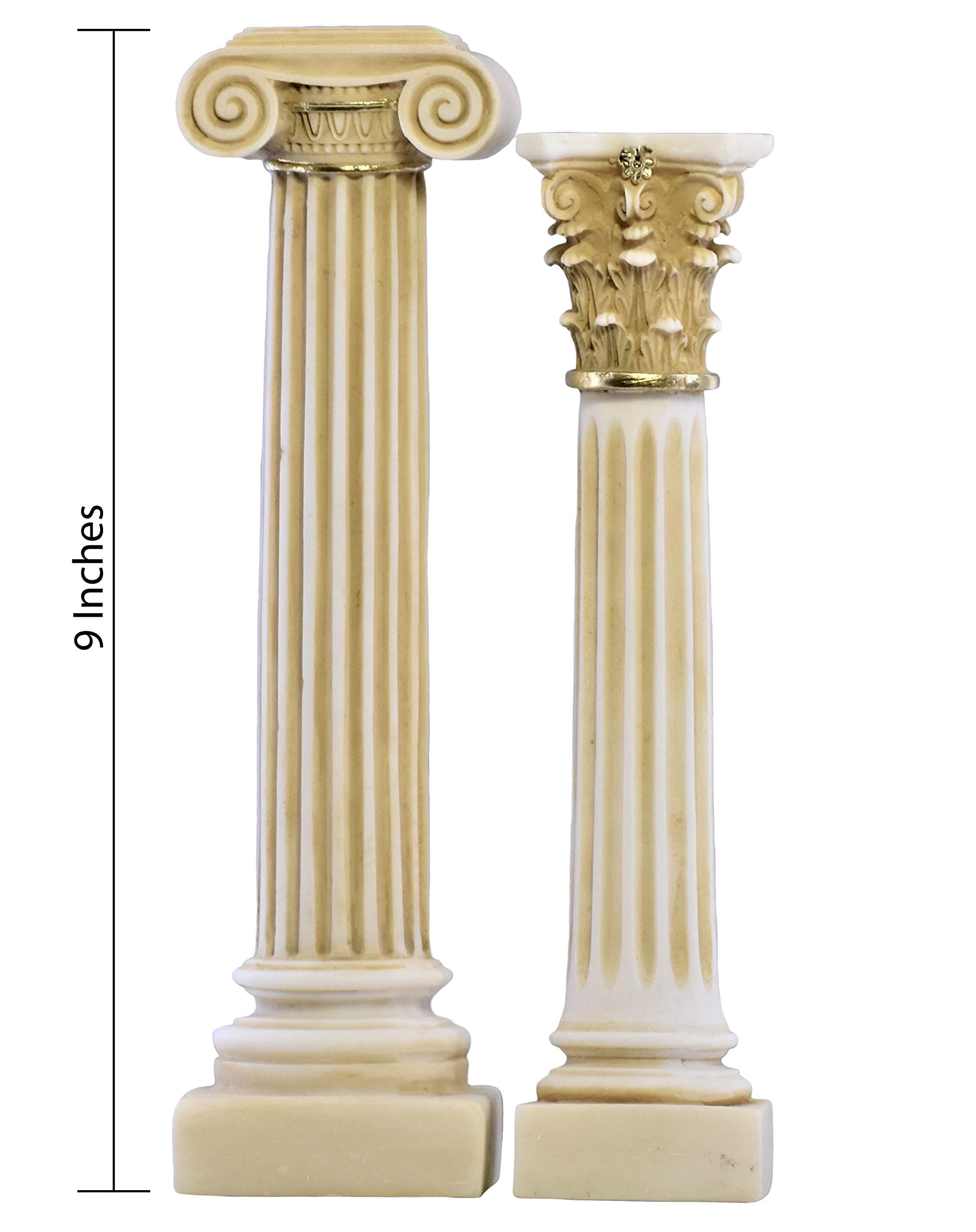 Set 2 Greek Columns Ionic & Corinthian Style Pillar Pedestal Decor Sculpture