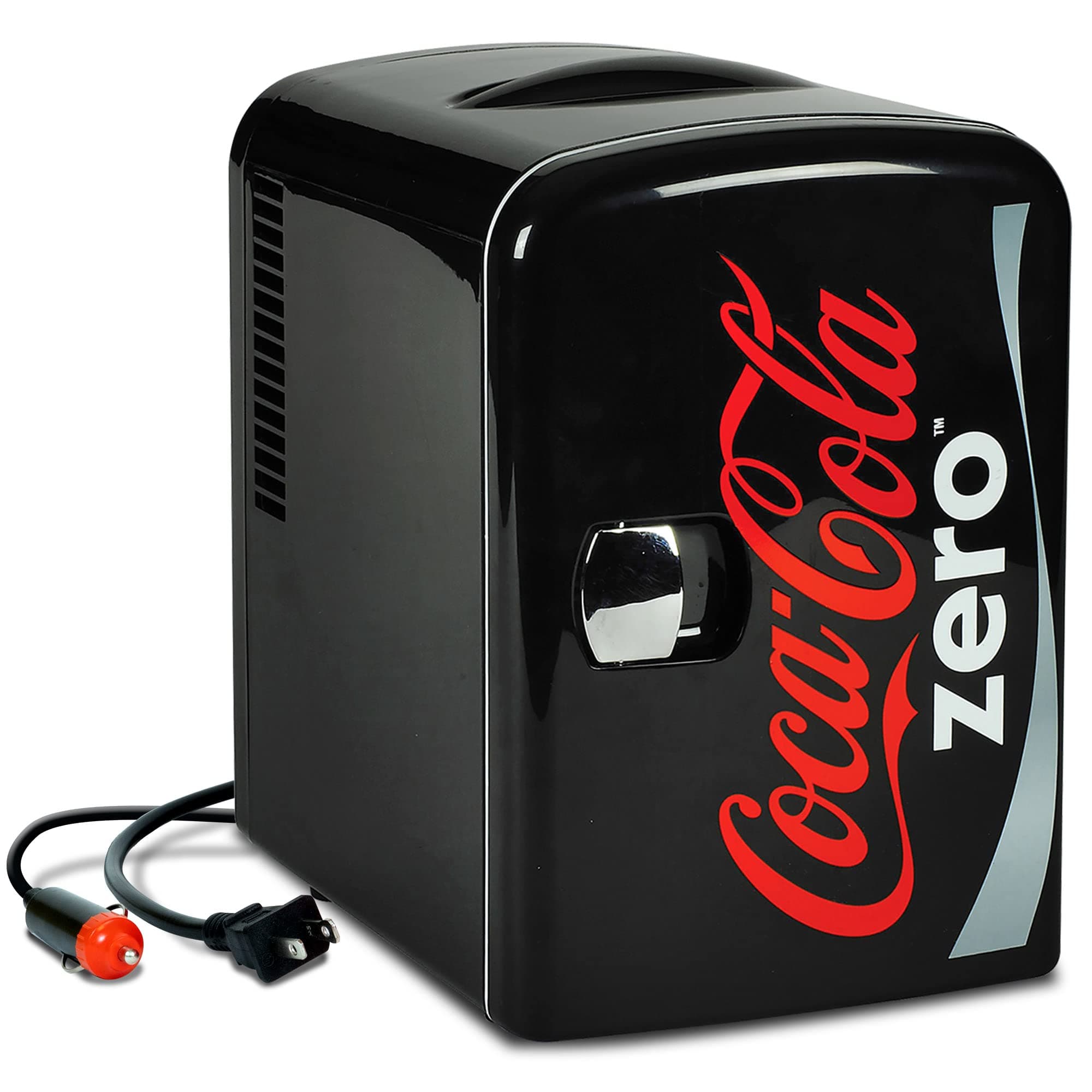 Coca-Cola Coke Zero Mini Fridge For Bedrooms 4L Small Fridge 6 Can Table Top Fridge Quiet Mini Fridges For Skincare Food Drinks Kids Home Car & Travel 12v Portable Cooler Warmer Refrigerator, Gray
