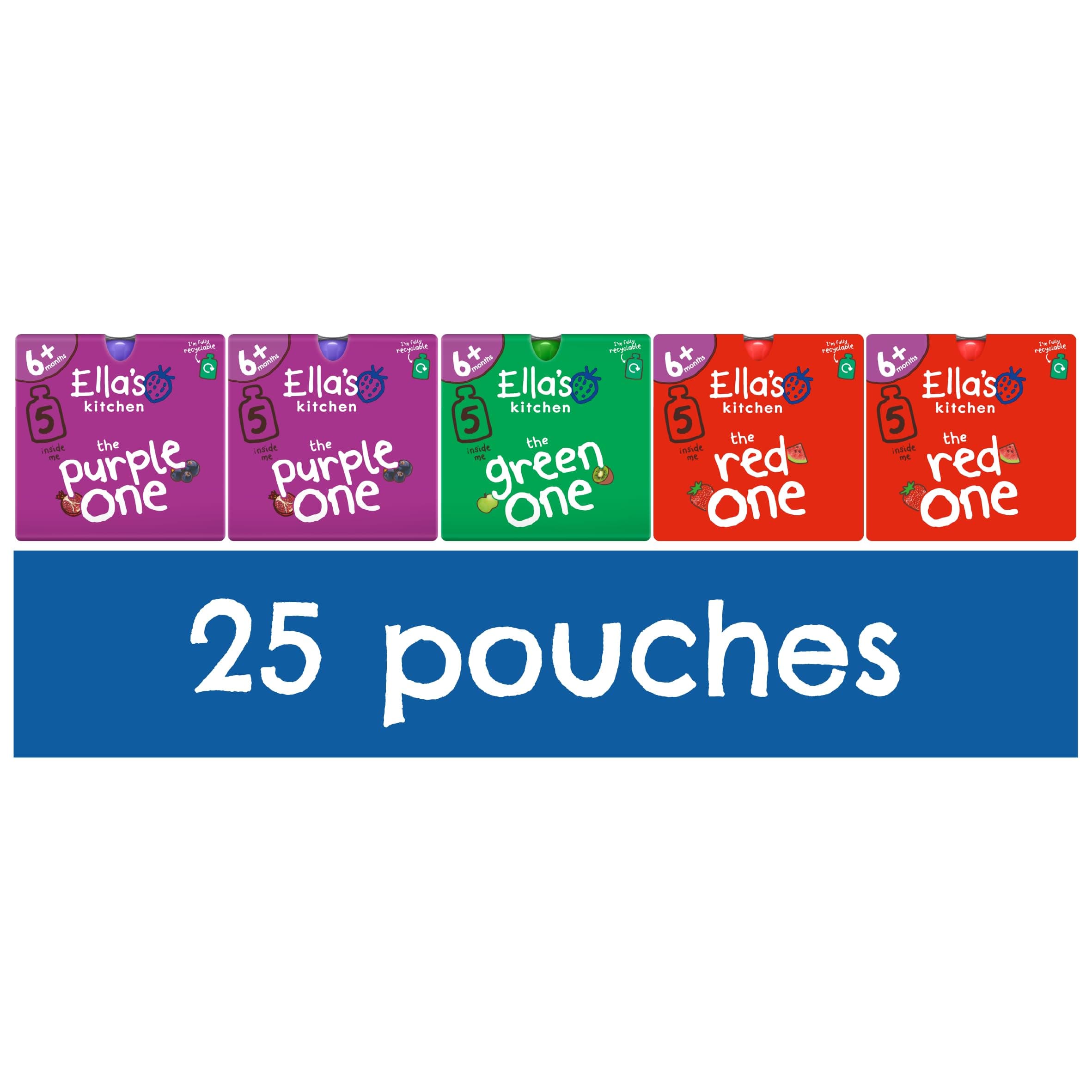 Ella's Kitchen Organic Fruit Smoothie Assortment, Pack of 25 Pouches (10 x Red, 10 x Purple, 5 x Green)