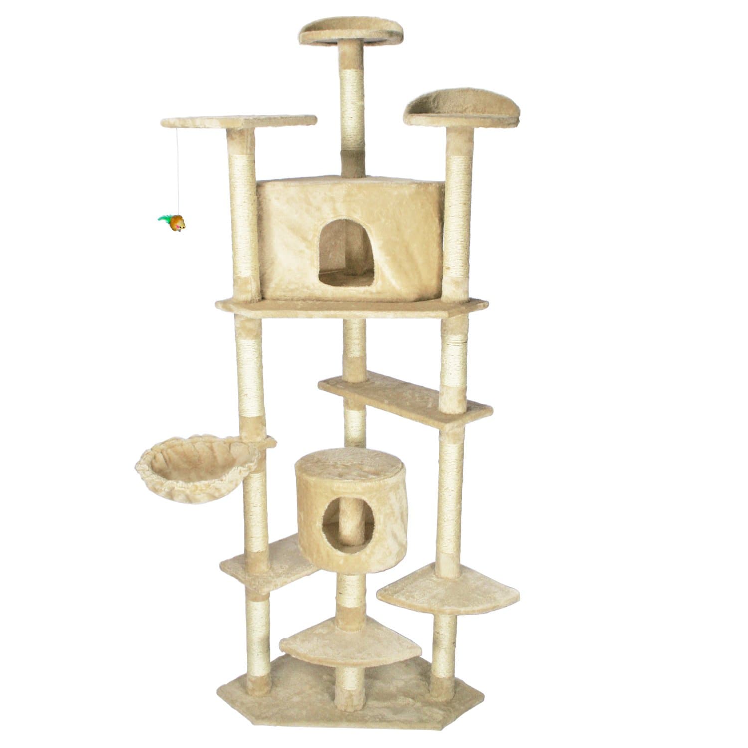 Premium SpoiledCatten Grand 80" Cat Tree - 2 Bedroom Cat Condo With Cozy Hammock And 2 Sky Perches