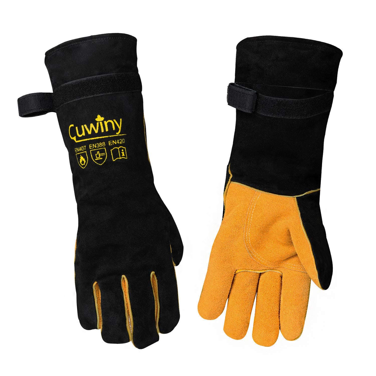 Welding Gloves, 1112°F Heat/Fire Resistant/Leather Forge Gloves, with Kevlar Sching String, 16 inches Extra Long Sleeve and Fireproof Hook and Loop Tape,fit for Mig/Tig
